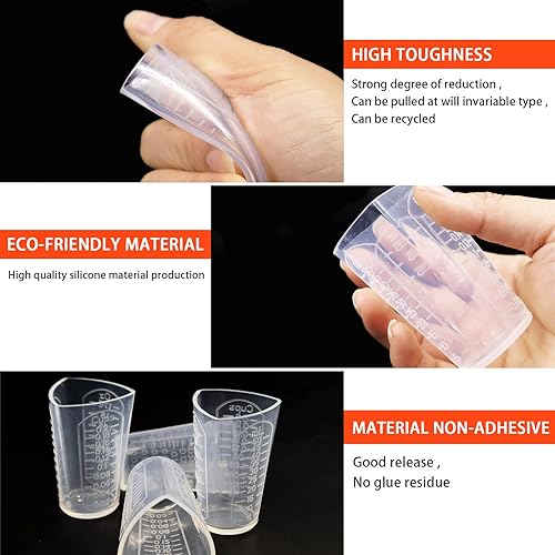 Miniatura 4 de Vasos medidores de resina de silicona, tazas de mezcla de silicona gruesa con 3 unidades de medición, tazas de mezcla de silicona antiadherentes
