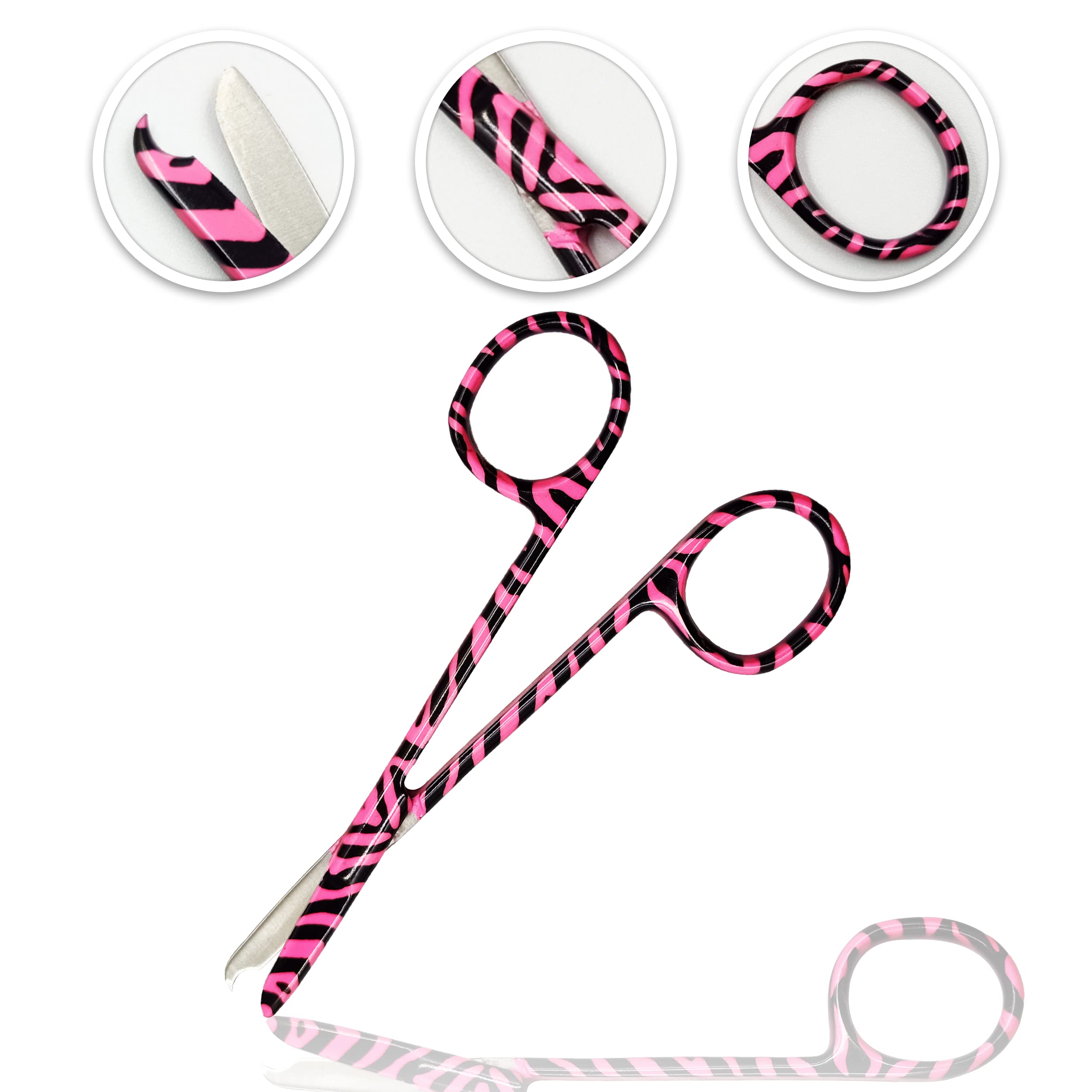 Cynamed Suture Stitch Scissors 4.5" with Crescent Delicate Hook- Perfect for Suture Removal, First Aid, EMS Training and More Premium Quality Instrument- Stainless Steel (Zebra, Pink) — Amazon image 2