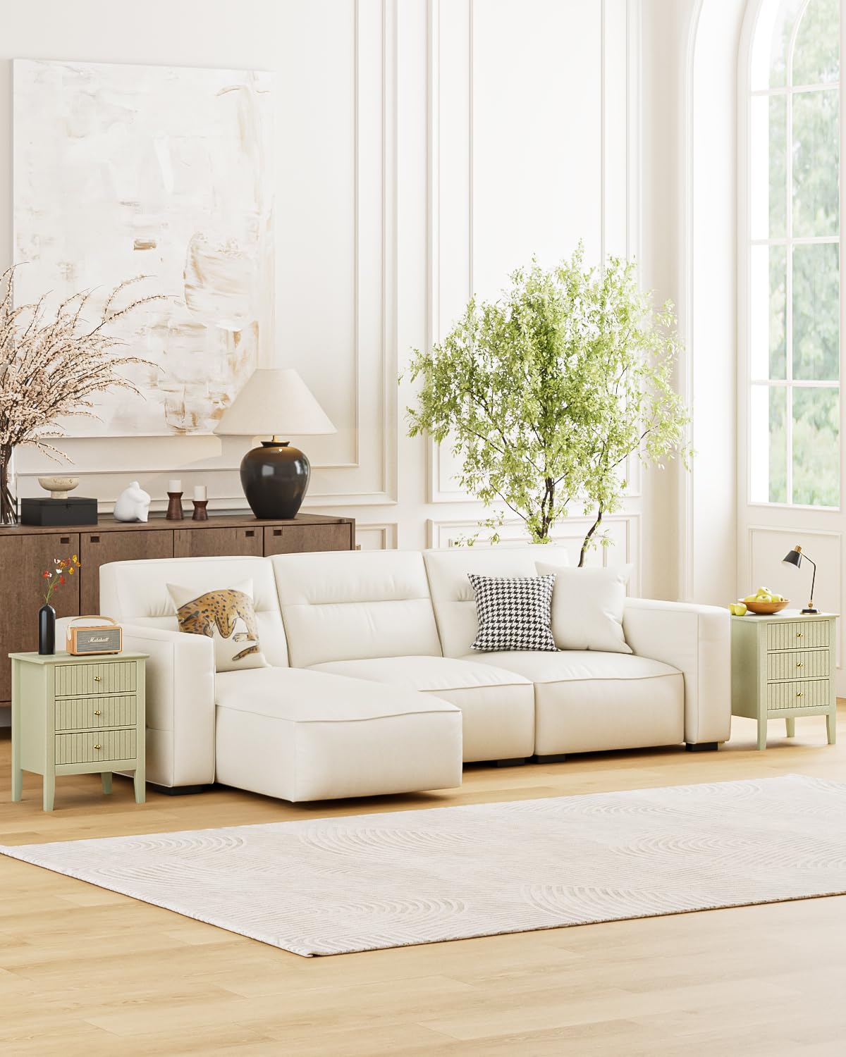 HEYZOEY Comodino con 3 cassetti, comodino, cassettiera, tavolino per camera da letto e soggiorno (verde pistacchio, 45 x 33 x 61 h)