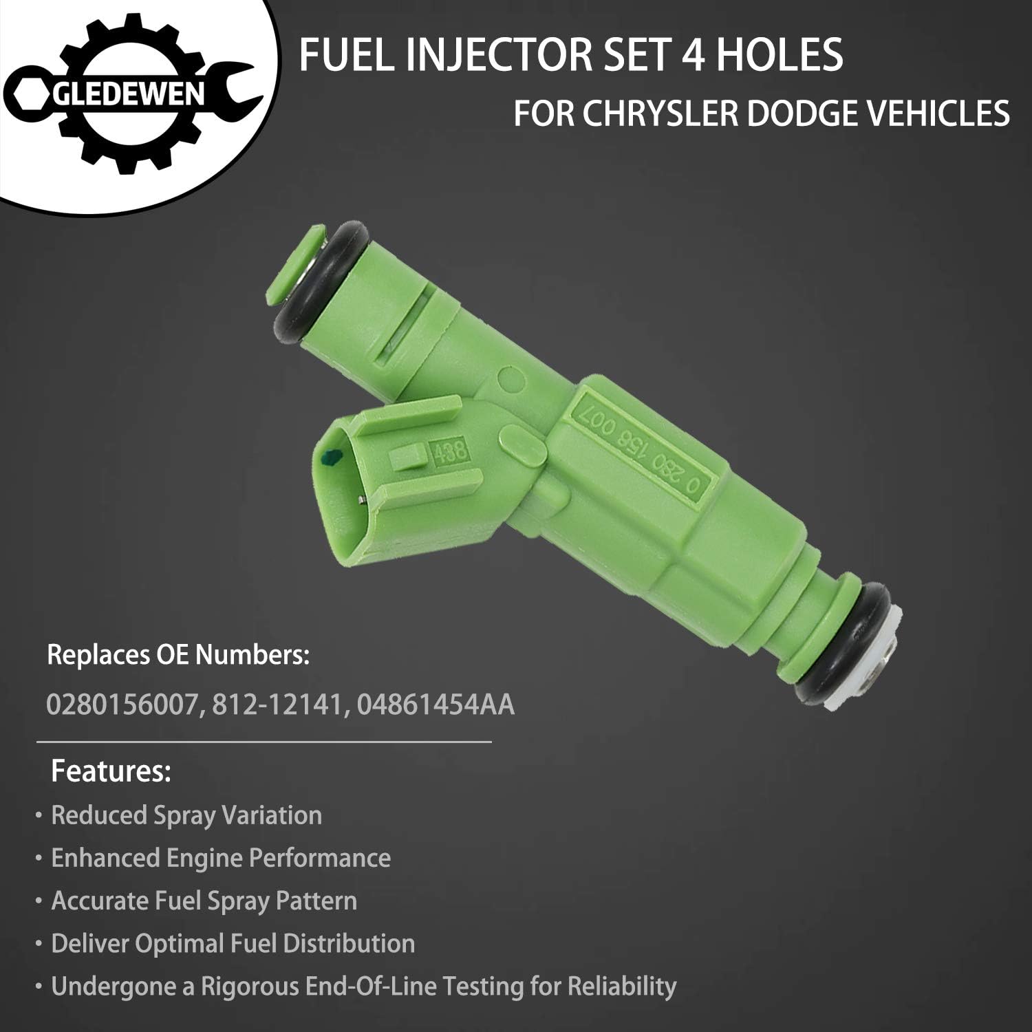 Fuel Injector 4 Holes 6Pcs | Replacement for 2001-2007 Chrysler Town & Country Voyager Dodge Caravan Grand Caravan 3.3L V6 | Replace# 0280156007, 812-12141, 04861454AA