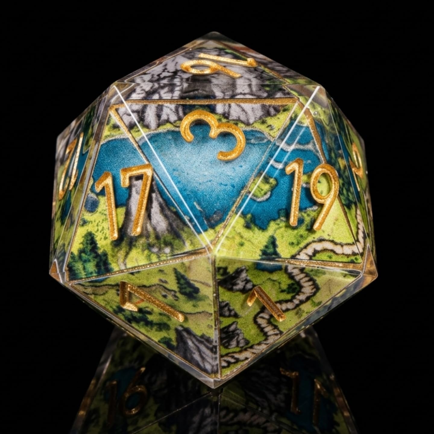 Map Landscape Sharp Edge Resin DND Dice Set 7PCS Polyhedral Dice for Tabletop RPG Games, Handmade Multi-Sided Dice for Dungeons Role Playing, Pathfinder, Gift for Gamers