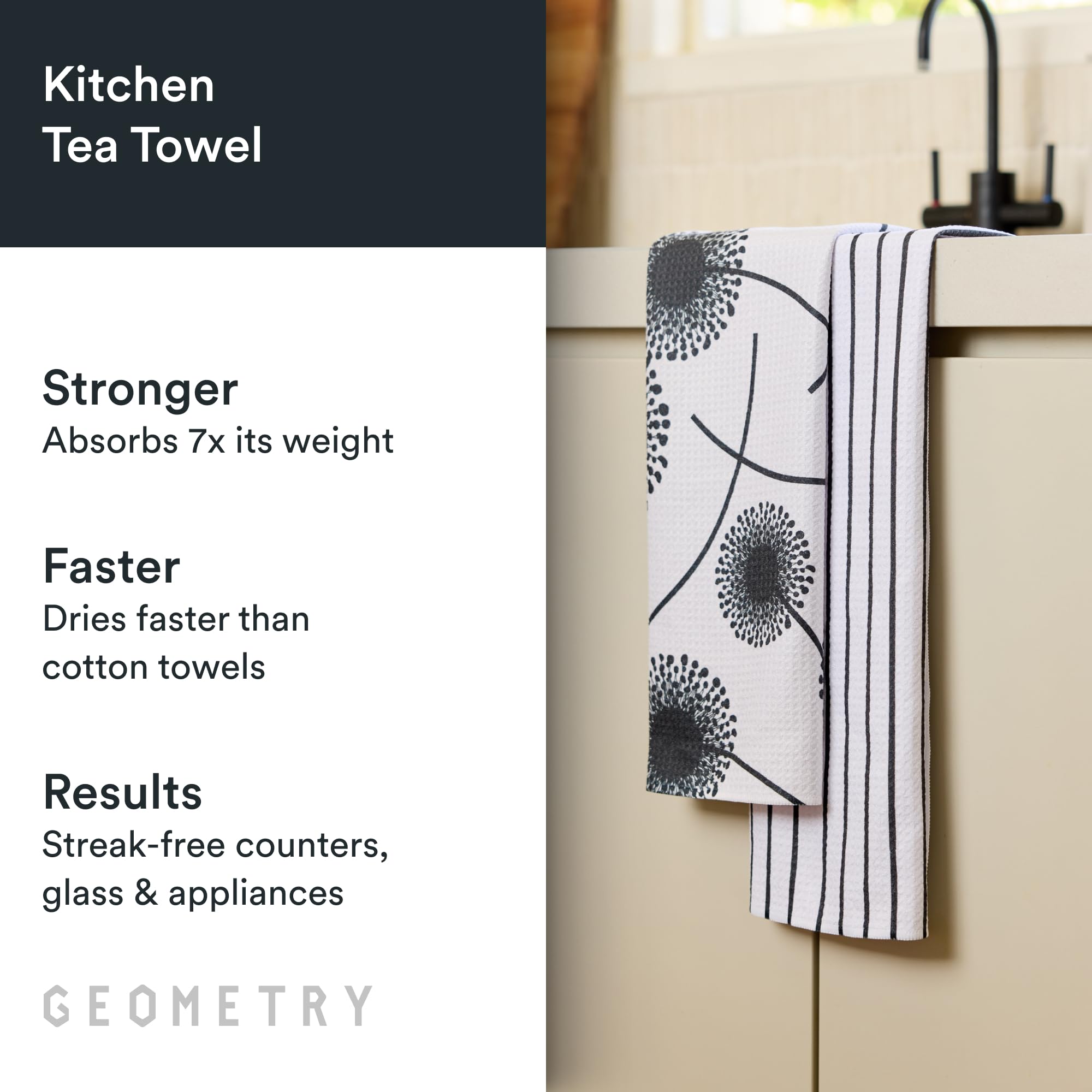 GEOMETRY Paño de cocina – Paños de microfibra de secado rápido para secado de cocina – Toalla de secado rápido de alta calidad – Lino + Full Bloomed (juego de 2 unidades)