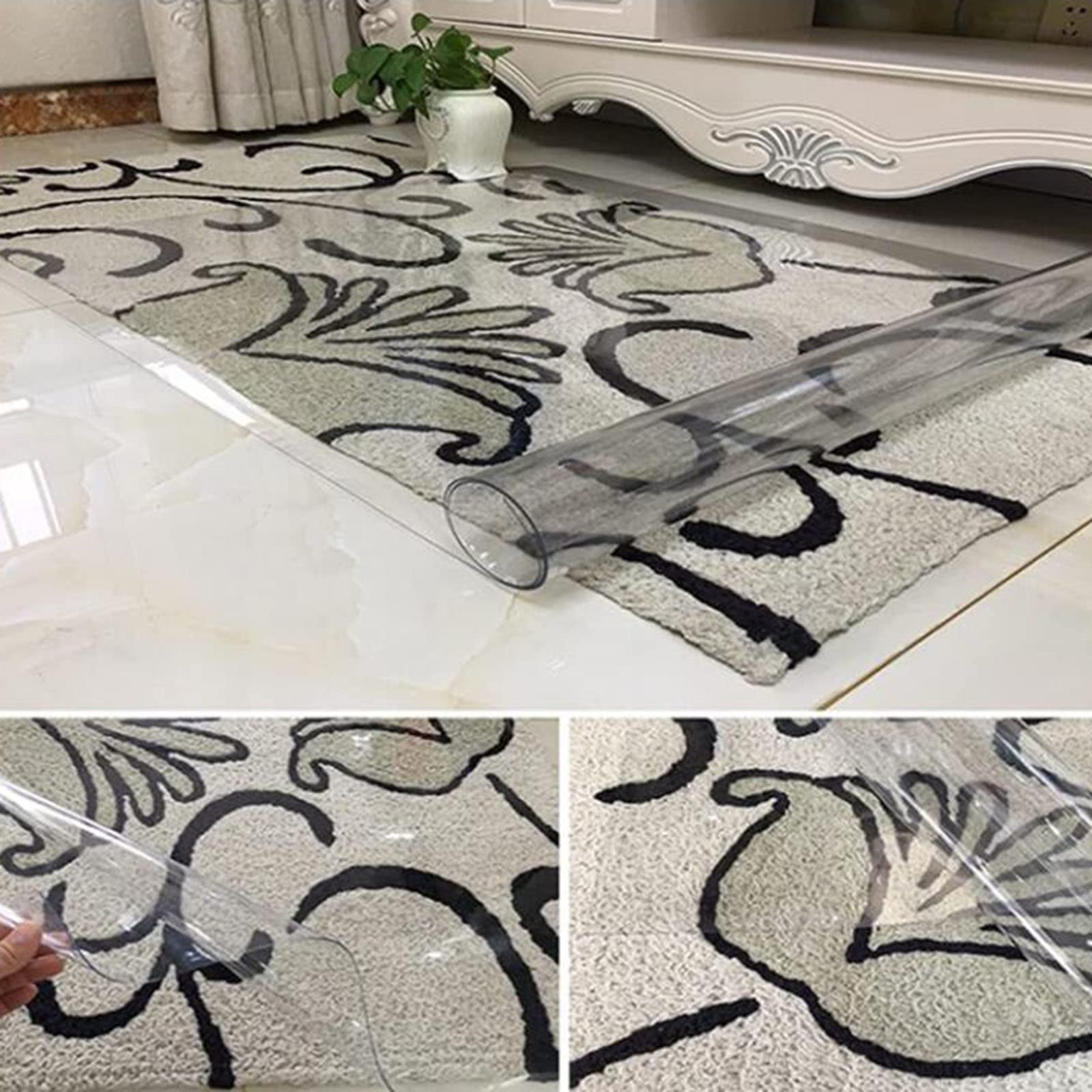 Tapis de protection de sol transparent antidérapant en PVC – 1,5 mm d'épaisseur pour sols durs facile à nettoyer 60/80/90/100/120 cm de large