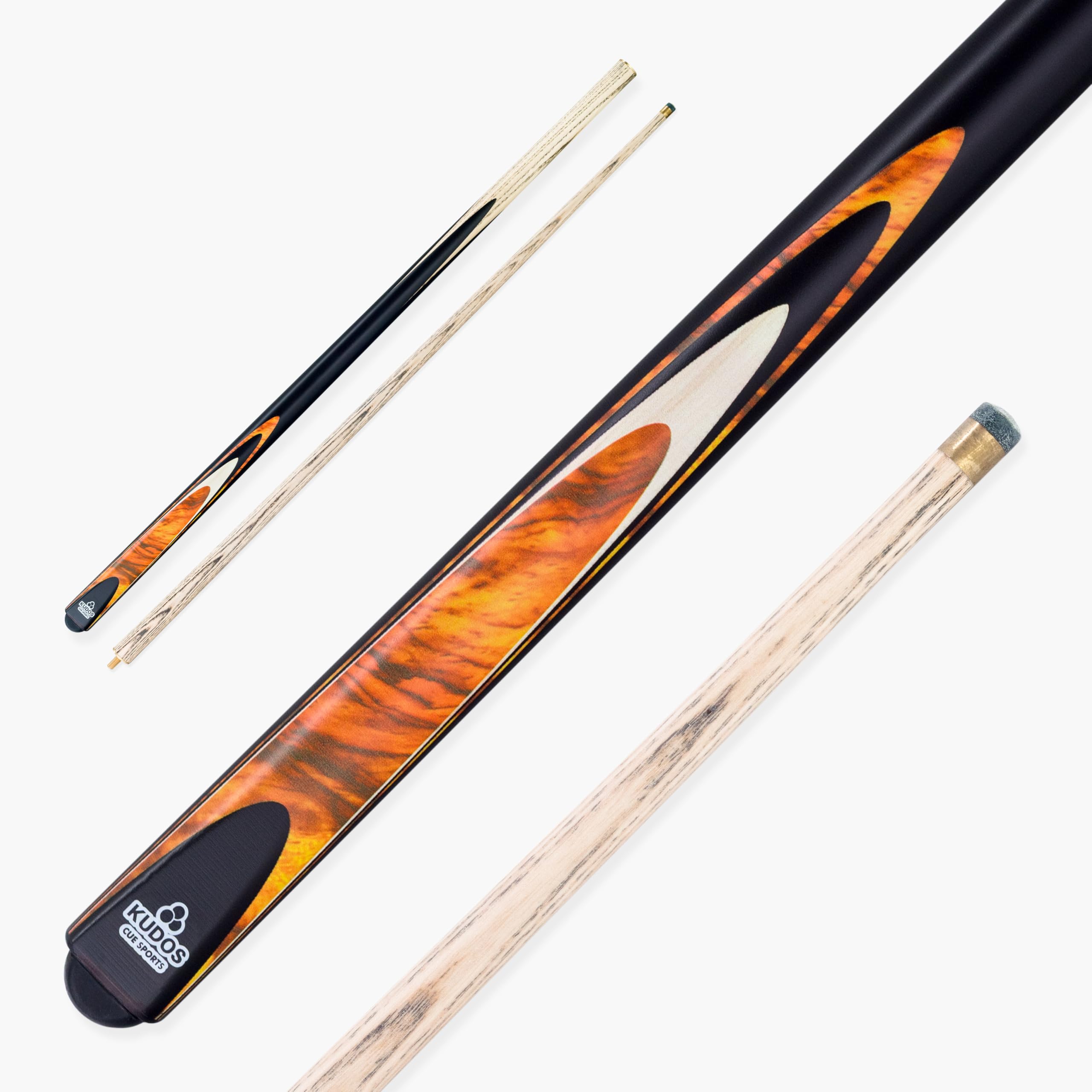 KUDOS Bullet 57 Inch 2 Piece Centre Joint Ash Snooker Pool Cue with 9.5mm Tip (Brown)