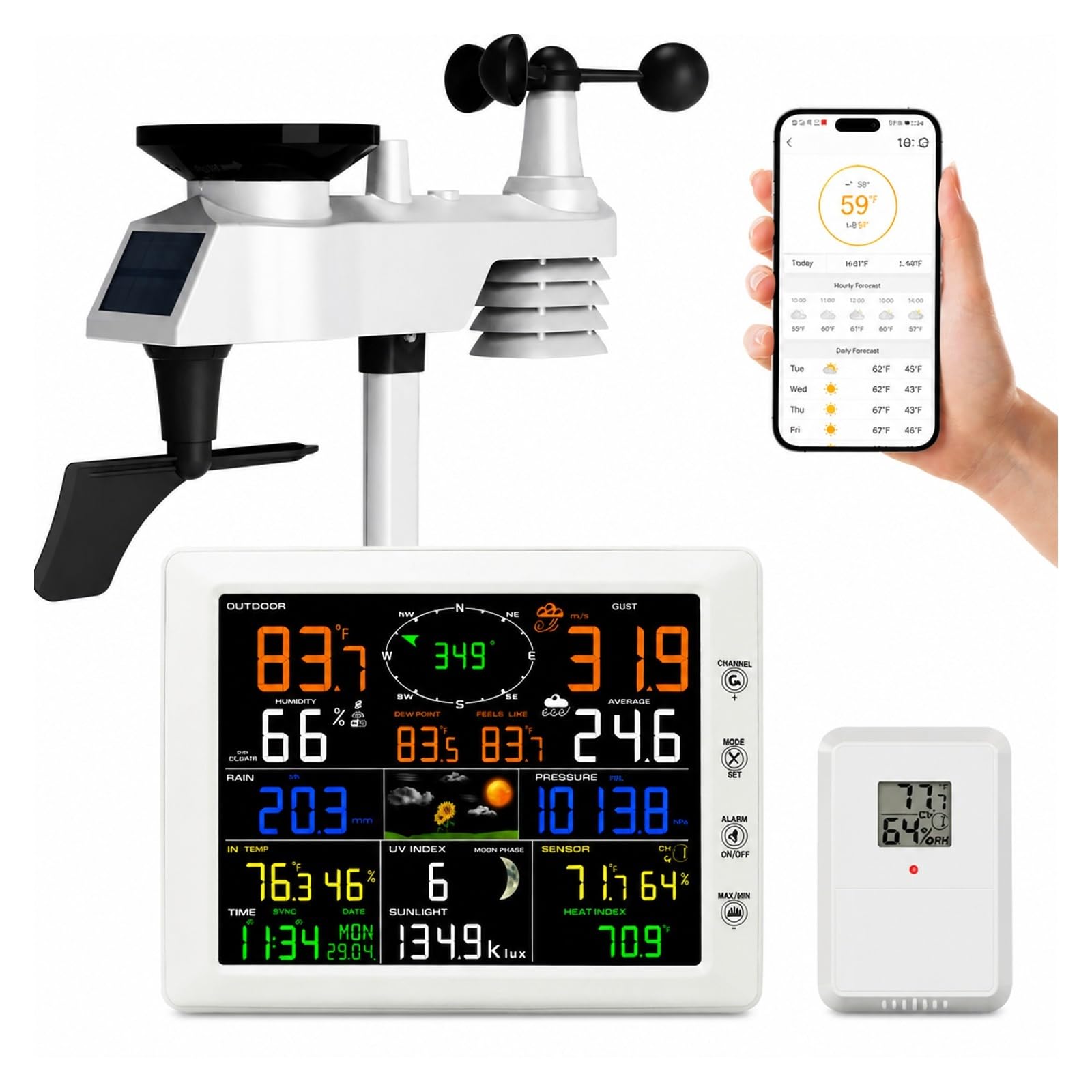 Pluviometro, Stazione Meteorologica WiFi 14 In 1 Con Sensore Esterno FT0300
