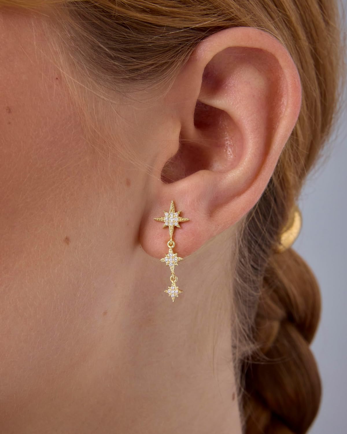 PAVOI 14K Gold Plated 925 Sterling Silver Posts Cubic Zirconia North Star Drop Dangle Earrings for Women | Celestial Gold Statement Earrings - Image 2