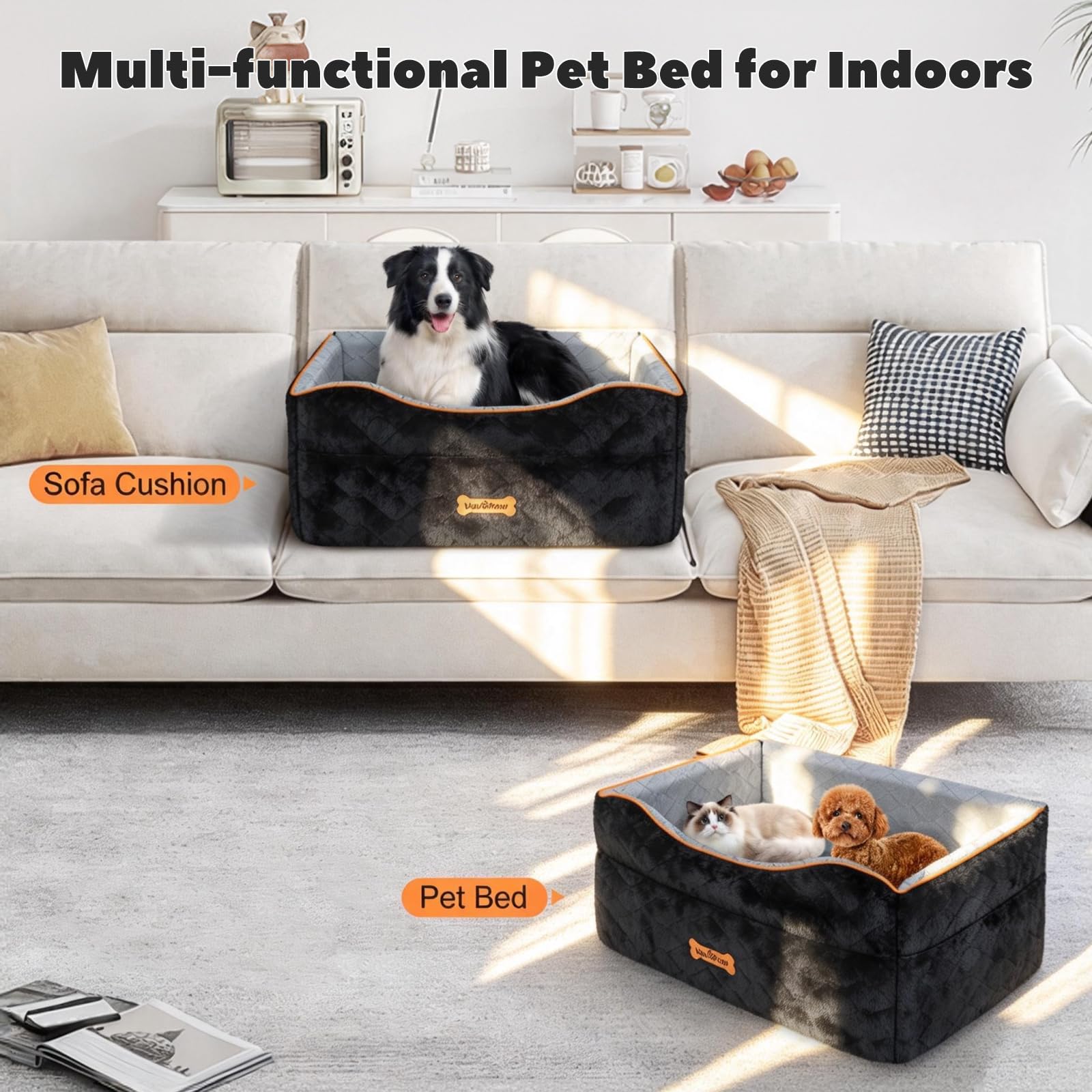 VavoPaw Hunde Autositze für mittlere/große, Hundesitz für Hunde unter 50Lbs | Hundesitzerhöhung für 2 kleine Hunde,2 Sicherheitsleinen, Hundesofa-Kissen mit Schaumstoff, Haustiere Transportbox
