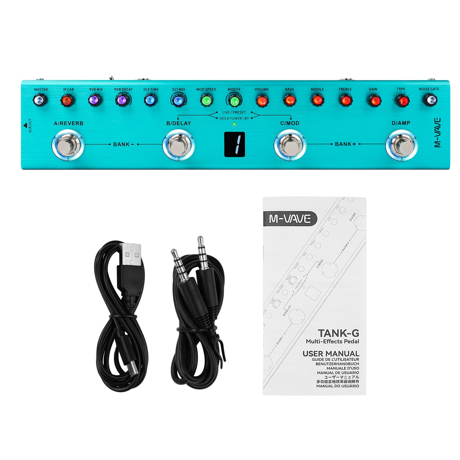 Nikou M-VAVE Pédale d'effets Numériques pour Guitare électrique, Processeur Multi-effets avec 36 Préréglages Modifiables, Unité d'effet Single Block Portable Intégrée pour l'extérieur (batterie