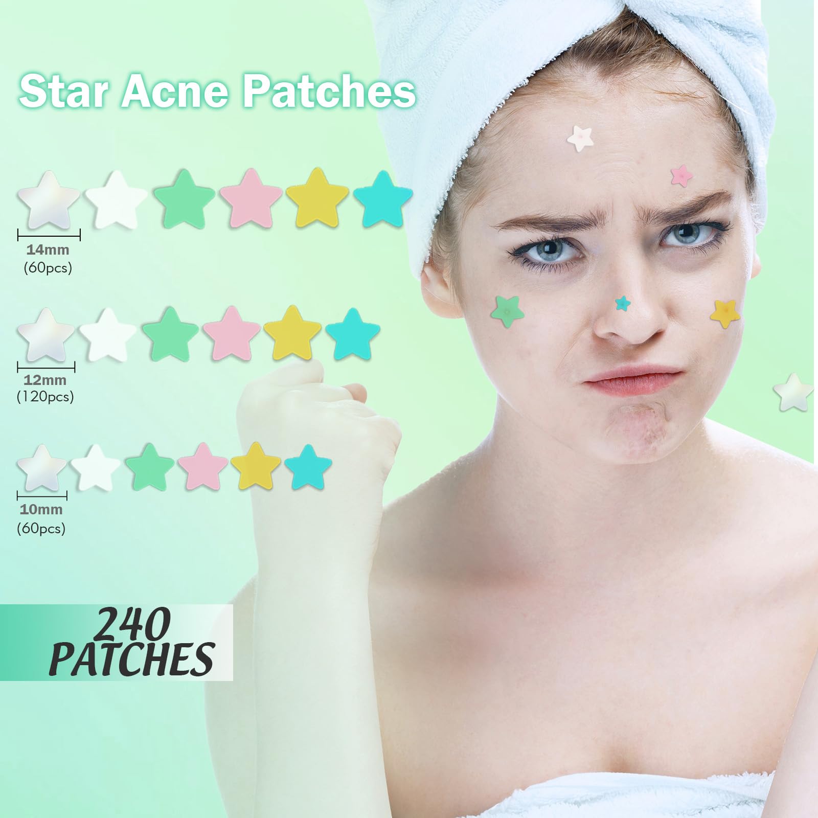 Pimple Patches Cute Star Pimple Patches 240 Counts 3 Sizes Acne Patches Hydrocolloid Acne Patch For Face Zits Patches with Tea Tree Oil Calendula Oil Colorful Blemish Patches Pimple Patch for Face