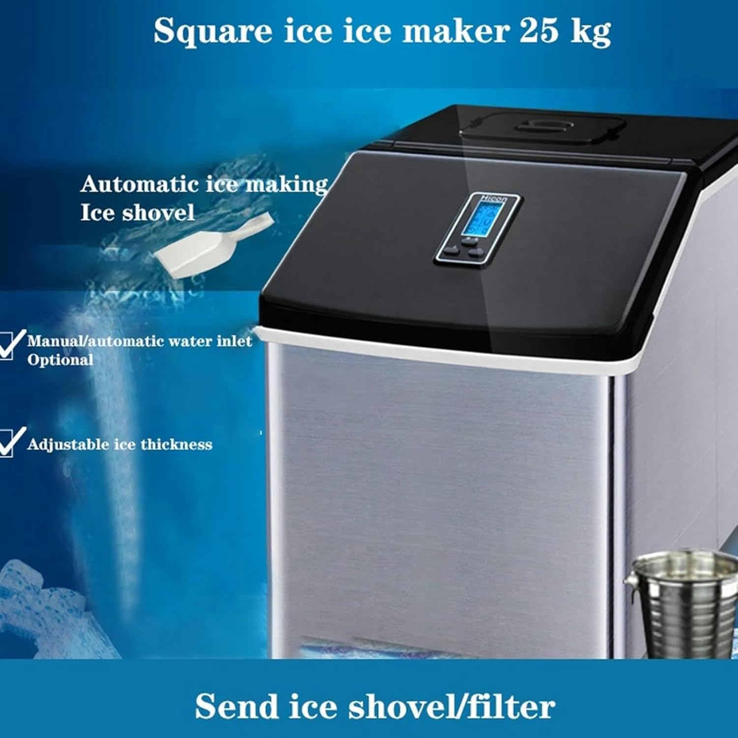 AMNOOL Machine to Make Ice On Countertop 25kg/24h Ice Machine, Electric Generator, Refrigerator, Mini Ice Cubes Manufacturer, Kitchen Apparatus for Bars, Restaurants, Hotels