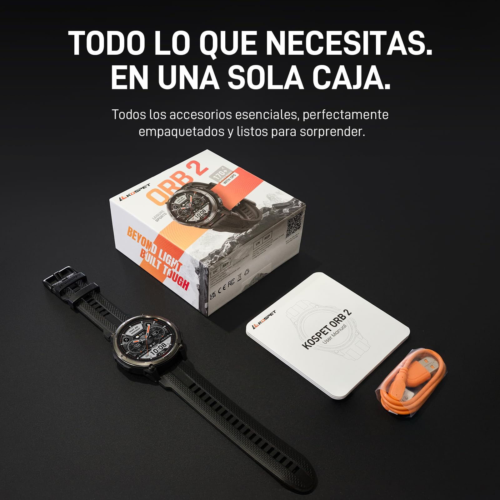 KOSPET Orb 2 Reloj Inteligente Hombre y Mujer, GPS Doble Banda,5 ATM e IP69 | Smartwatch Militar AMOLED 1.43",16 Días Batería, Linterna LED, 170+ Deportes, Ritmo Cardíaco y Sueño para Android iPhone