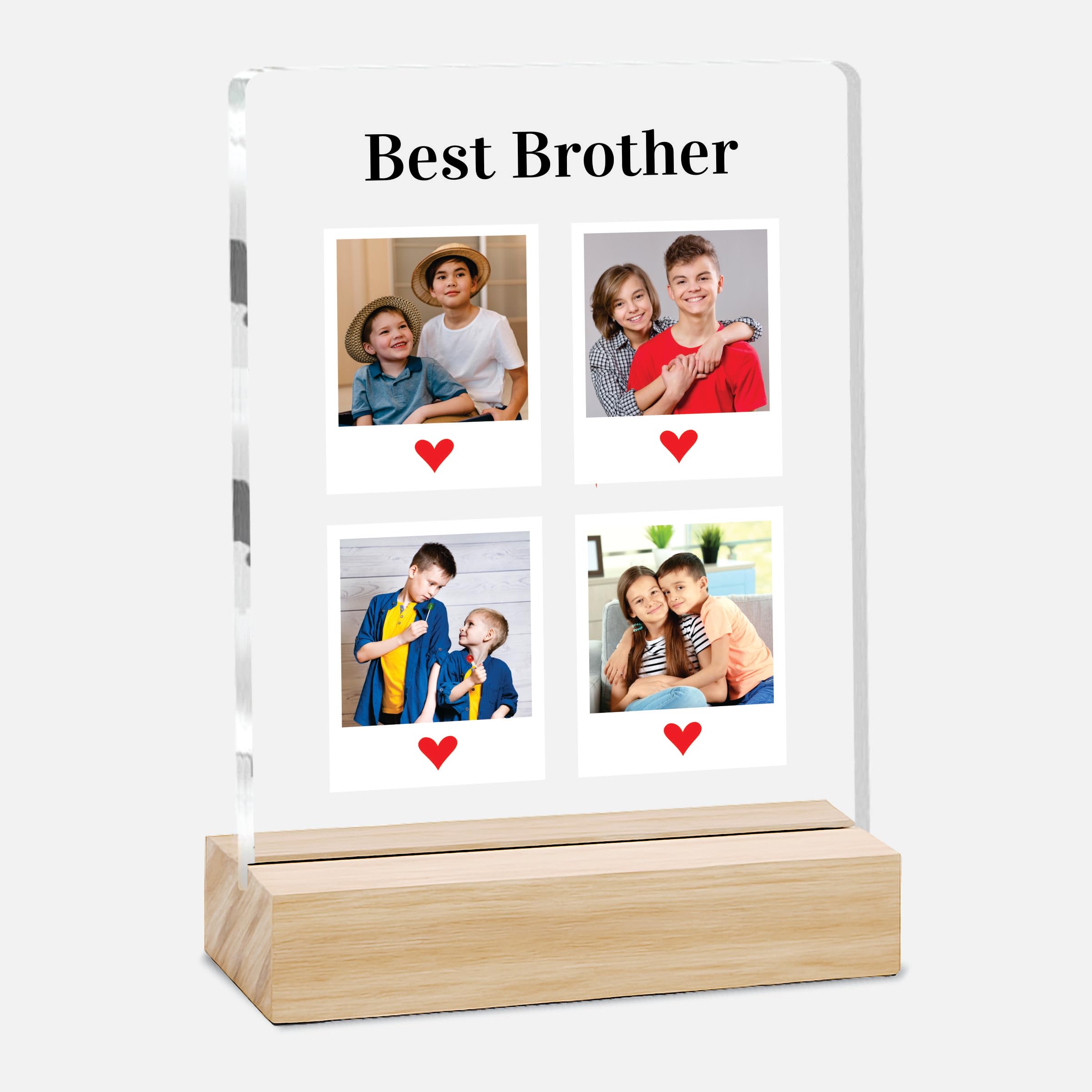 Customized Photo And Text Frame With Wooden Stand | Personalised Printed Photo Frame | Gift For Brother | Birthday | (Transparent, 5MM, 6 * 8 Inches), Tabletop BG_09