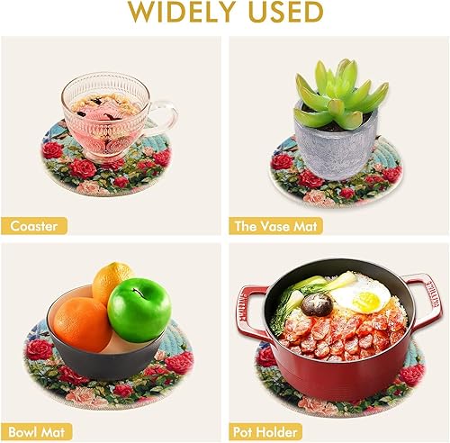 Miniatura 95 de Trivets for Hot Dishes Pots and Pans 2 PC Pot Holders Heat Resistant Cotton Round Potholders for Kitchen Countertop Decorative Autumn Maple Leaves