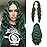 WECAN Green Wigs For Women Long Wavy Synthetic Halloween Wig Cosplay Daily Party Use Heat-Resistant Fiber Wig