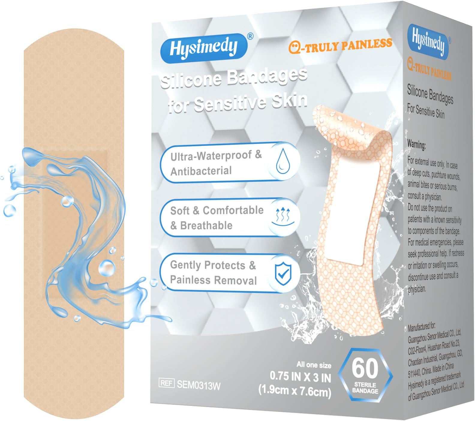 Hysimedy Silicone Bandages for Sensitive Skin 3/4"x3" (60