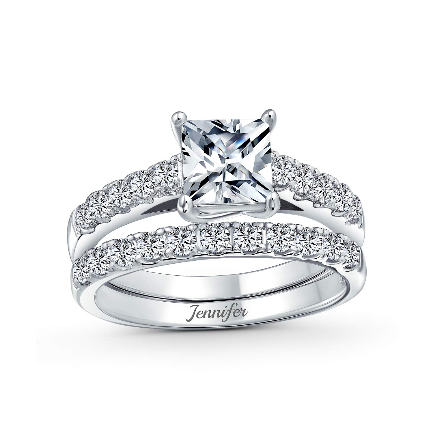 1CT Brillante Zircone Cubico Taglio Princess Quadrato Solitario Montatura Cattedrale Fede Sottile Eternity Pavé AAA CZ Set di Anelli Anniversario Fidanzamento Matrimonio Argento Sterling .925