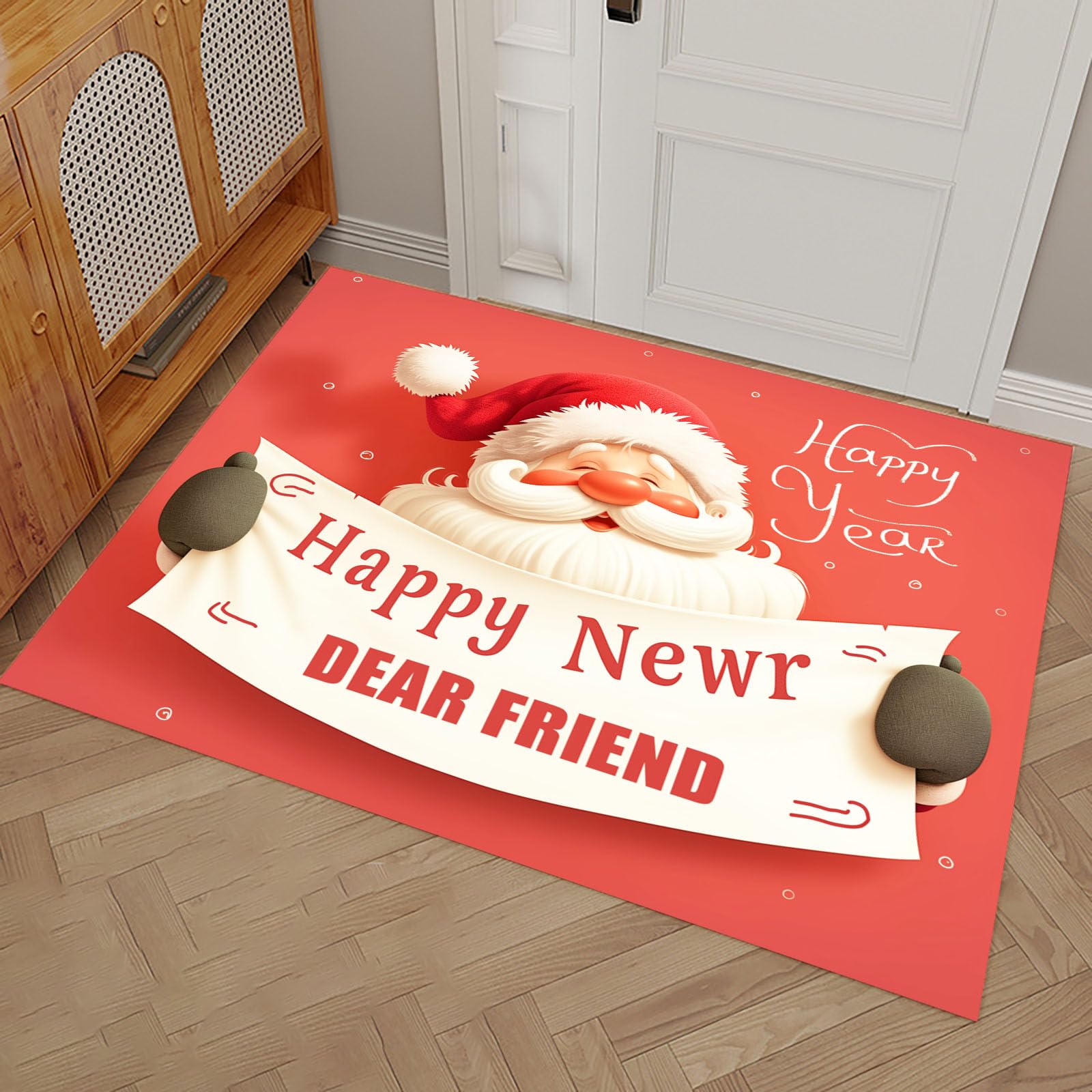 Felpudo de Entrada Casa Papá Noel 90x150cm Alfombra Exterior para Puerta Impermeable, Lavabl Alfombrilla Tema Navideño Antideslizante para Recibidor, Pasillo, Cocina - Rojo