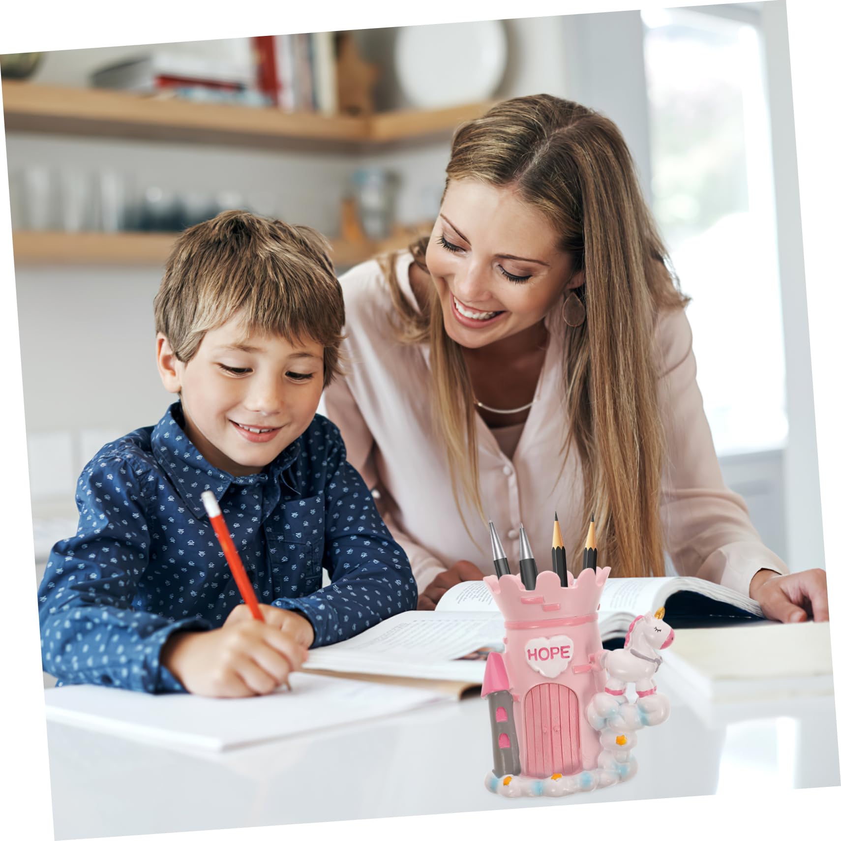 DOITOOL 2 Pièces Porte-stylo Plumier Casier De Rangement Organisateur De Stylo Étui à Stylo Dessin Animé Rose Résine