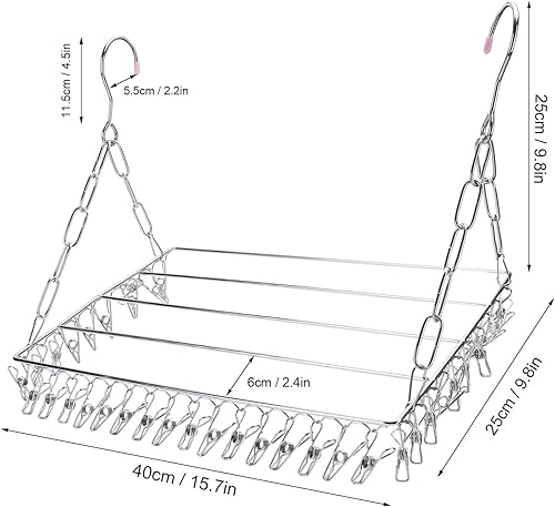 Miniatura 6 de Estante de secado de ropa de acero inoxidable Percha de calcetines plegable,Tendedero de secado de ropa con 36 clips,Gancho a prueba de viento