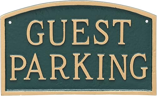 Montague Metal Products Arch Guest Parking Statement - Placa de letrero verde cazador con letras doradas, 5.5 x 9 pulgadas