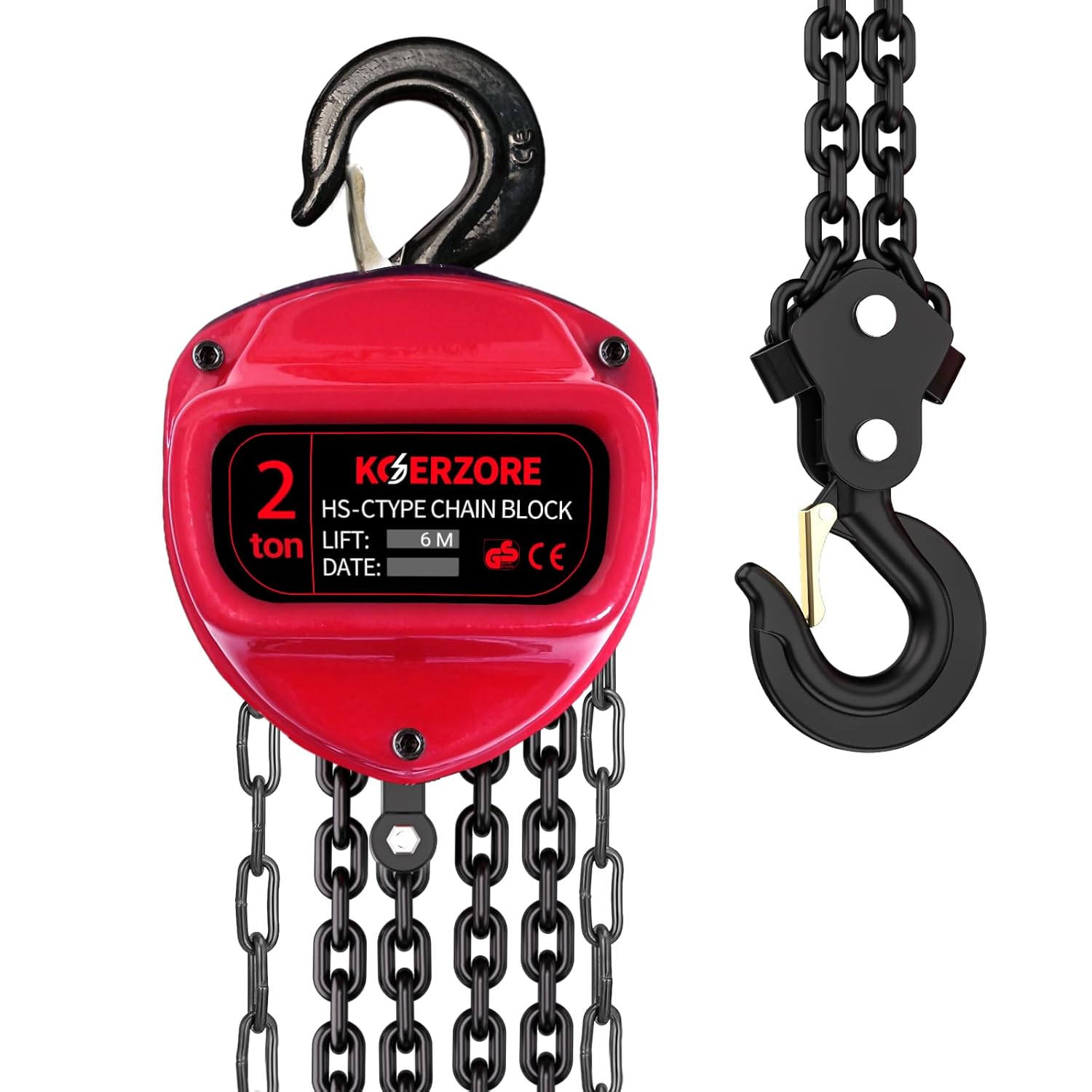 2 Ton Hand Chain Hoist 4400 Lbs Capacity 20ft Lift Manual Come Along Winch with G80 Steel Chain & Dual Hooks for Engine Lift, Warehouses, Automotive, Machinery