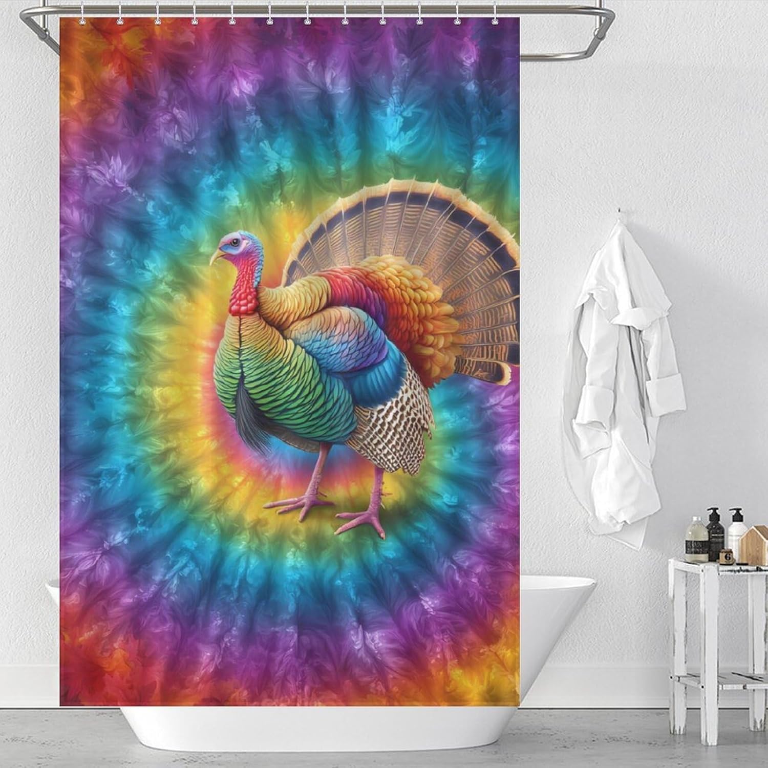 Tie Dye Turkey Shower Curtain 46.85x70.87Inch（119x180cm） Polyester Bath Curtain Shower Curtains Printed Decorative