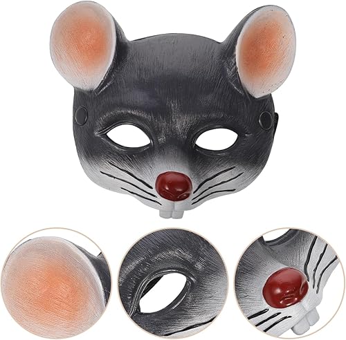 Miniatura 7 de NOLITOY Máscaras de cabeza de rata para adultos, máscaras de animales para disfraz de Halloween, accesorios de fiesta, máscaras faciales grises