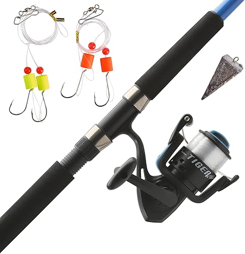Miniatura 11 de Shakespeare Tiger Spinning Reel and Fishing Rod Combo Kit de roble musgoso de pez gato tigre,Kit de bagre tigre,Tigre Bagre Roble