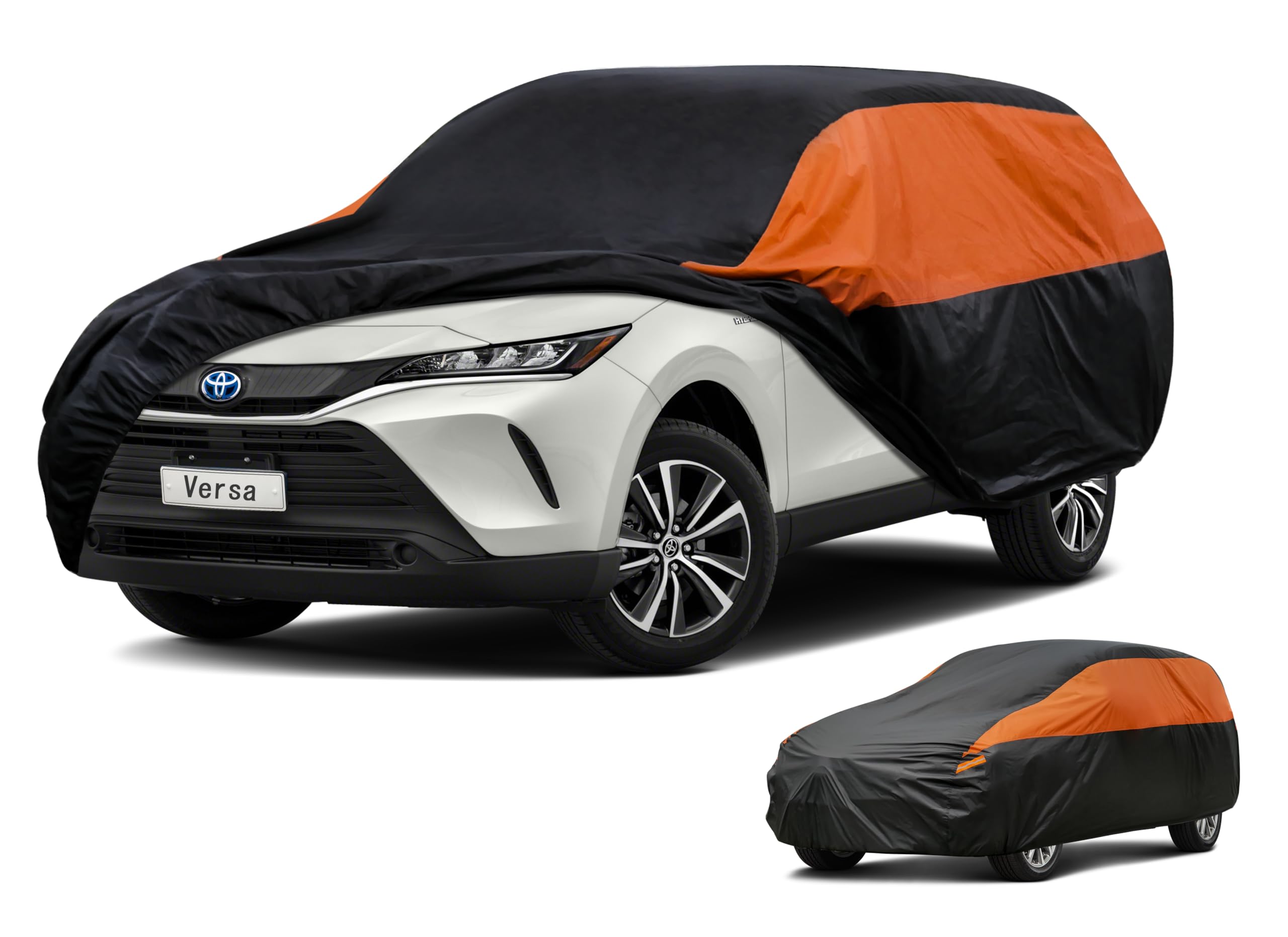 GUNHYI Waterproof Lightweight SUV Full Car Cover Custom Fit Venza | All‑weather Outdoor sun/rain/dust/snow/wind/UV protection, breathable tear‑resistant fabric, black‑orange design,storage bag