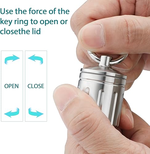 Miniatura 6 de Organizador de píldoras impermeable, acero inoxidable, llavero, contenedor de píldoras portátil caja de una sola cámara para acampar al aire libre,