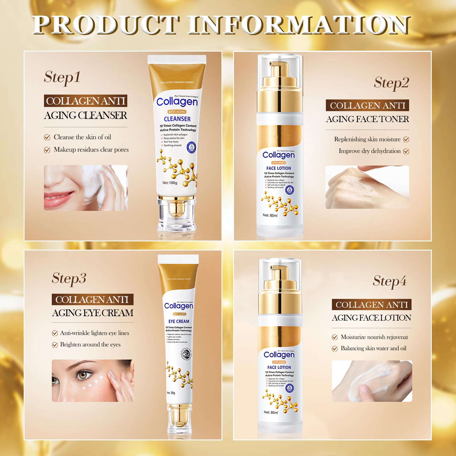Set Skincare Collagene 13 Pezzi, Kit Skincare Viso Completo, Con Crema Collagene, Detergente Viso, Detergente, Crema Occhi, Siero Collagene, Cerotti Occhi, Maschera Collagene, Skincare Coreana Kit
