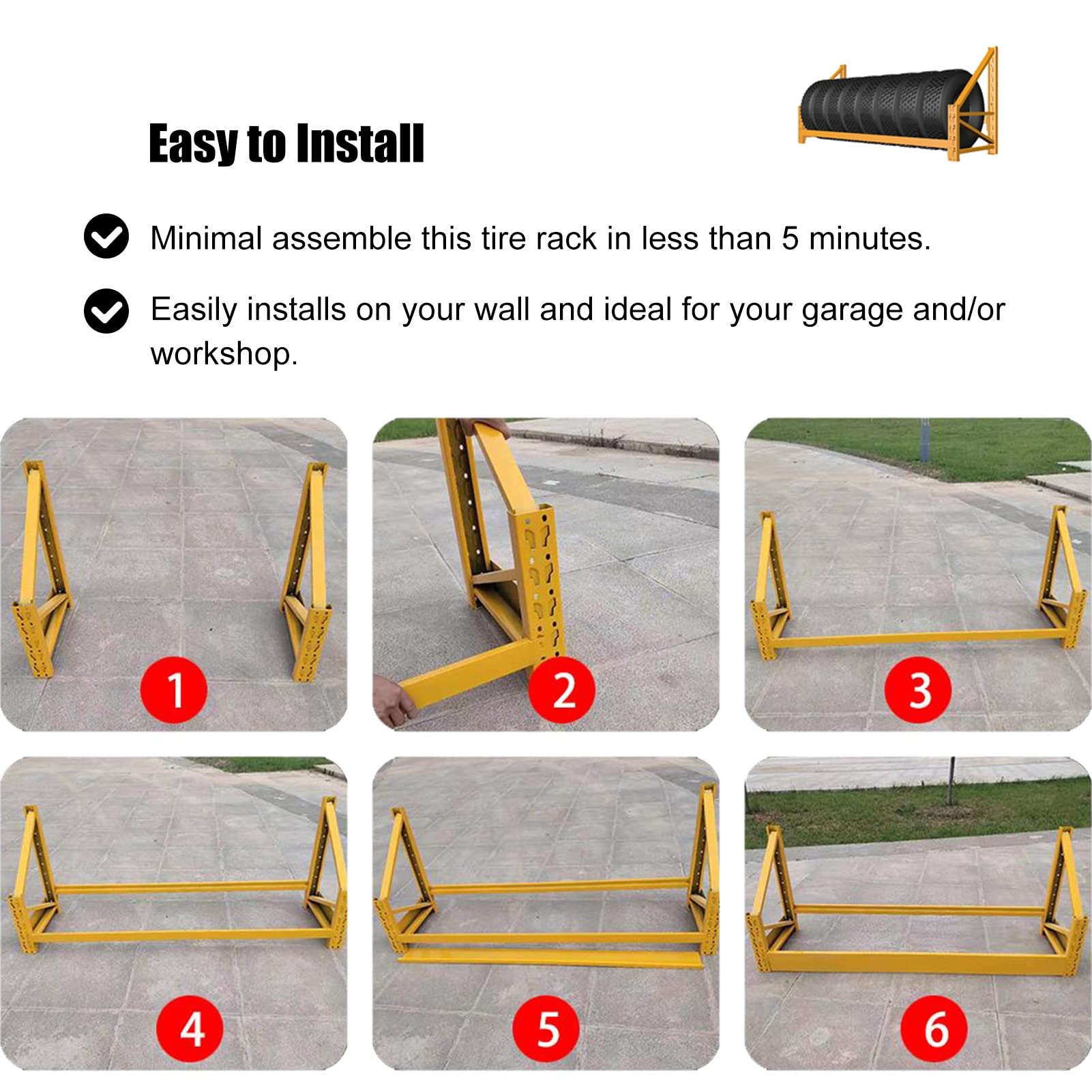 Support de rangement mural robuste pour pneus de garage/abris de jardin/appartement - Support mural pour pneus/roues, supporte 300 kg, 120 x 55 x 80 cm, 120 x 55 x 80 cm