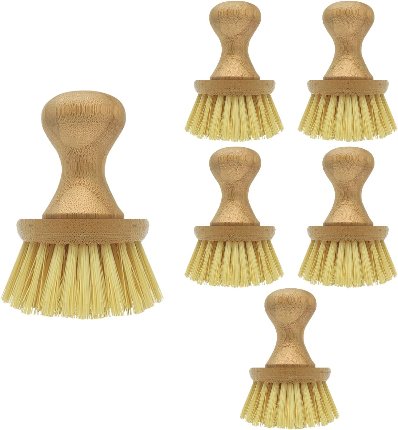 LOLA Vegetable Brush w/Comfort Bamboo Knob, 6 Pack, Durable Poly Bristles, Natural Bamboo, Fibers are Recycled Soda/Water Bottles