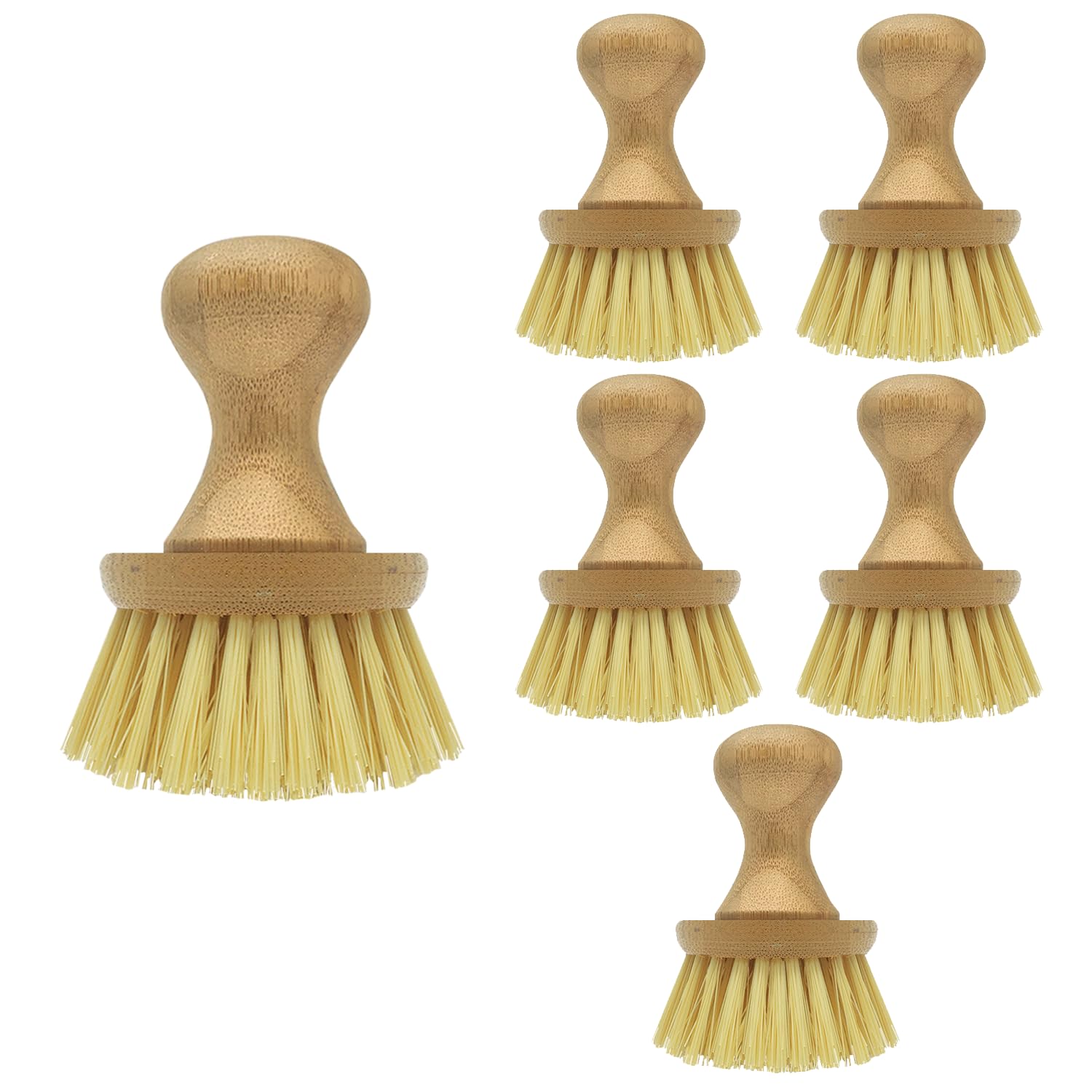 Lola Products Eco Clean Vegetable Brush With Comfort Bamboo Knob | Durable Poly Fiber Bristles | Handle is Made of Natural Bamboo | Fibers Made from Recycled Soda/Water Bottles | Eco-Friendly | 6 Pack