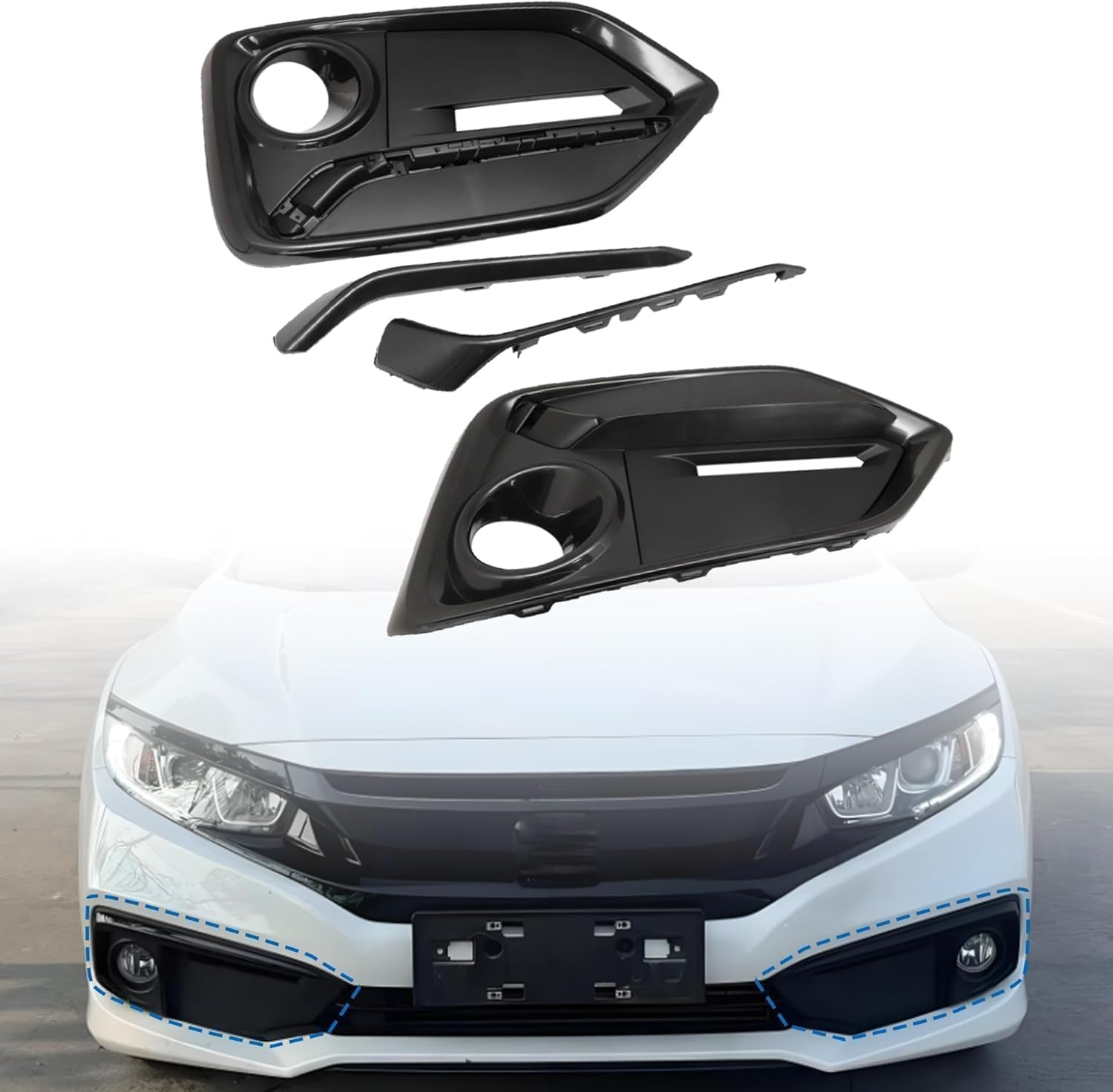GXARTS 4PCS Black Left & Right Side Front Bumper Fog Light Lamp Covers Trim Compatible with Honda Civic 2017 2018 2019 2020 2021