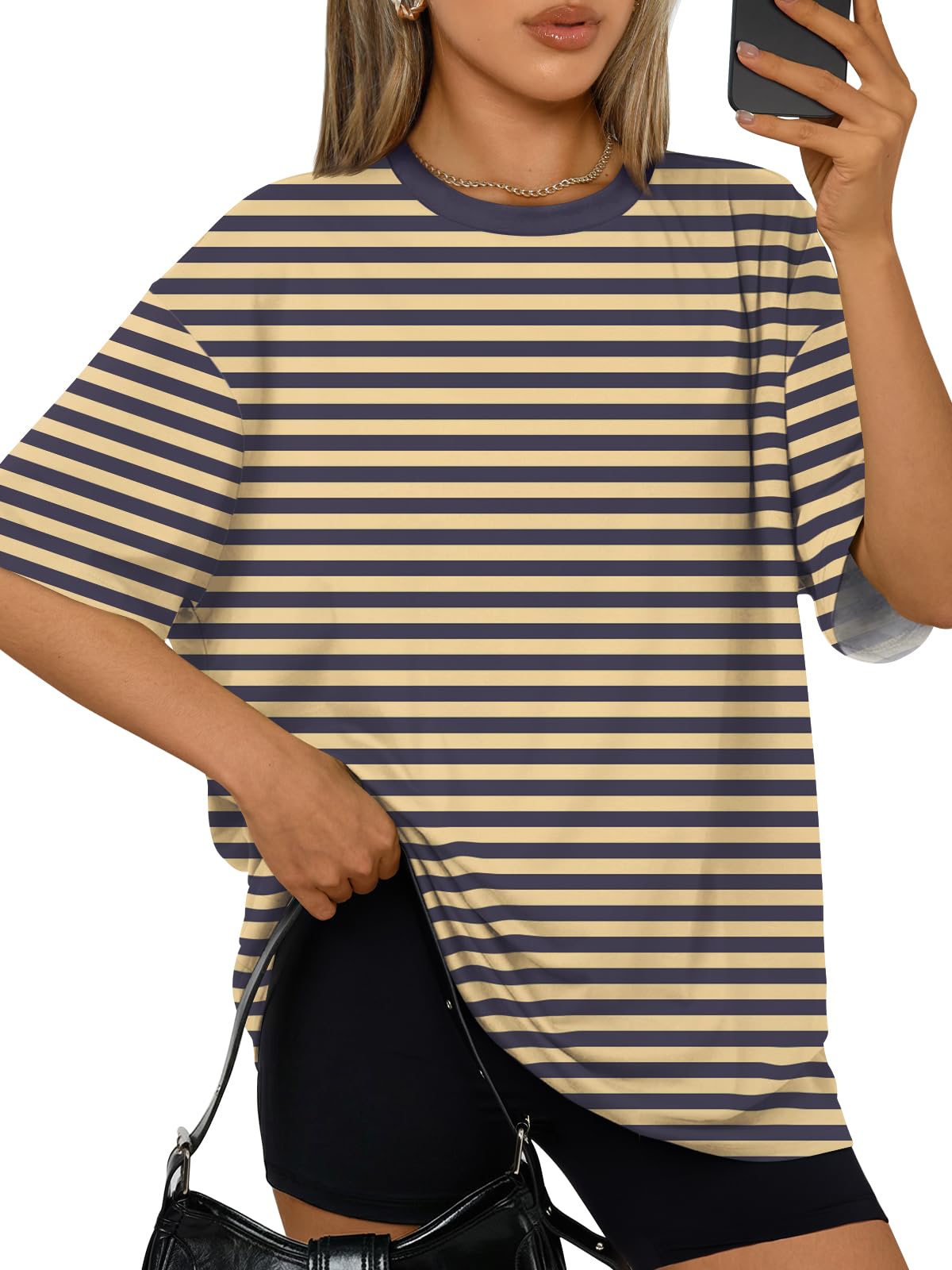 Trendy Queen Womens Oversized T-Shirts Short Sleeve Crew Neck Summer Tops | Midweight Poly-Cotton Blend, Drop Shoulder Loose Fit