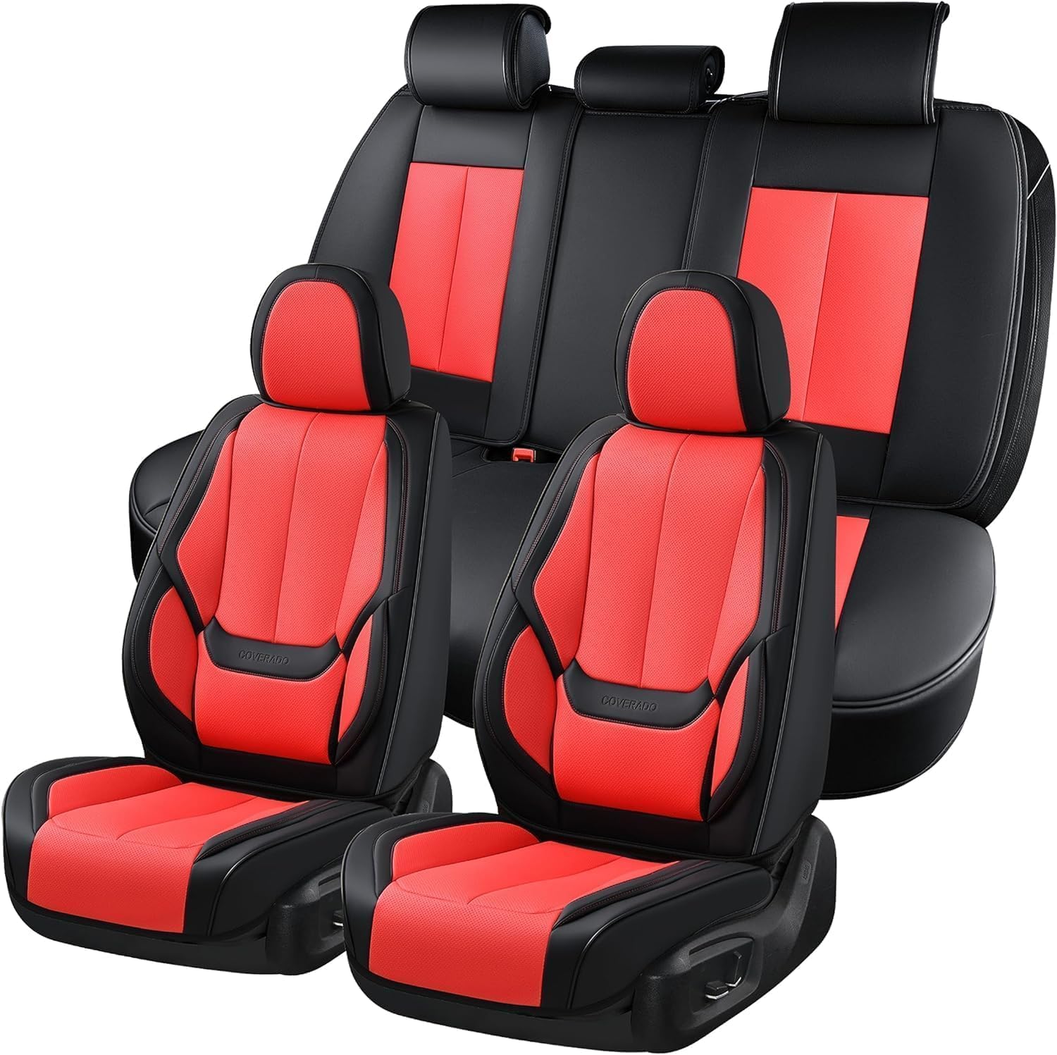Coverado Car Seat Covers Full Set, Seat Covers for Cars, Front Seat Covers and Back Seat Cover Waterproof Leather Automotive Seat Cover, Universal Car Interior Protectors for Most Cars