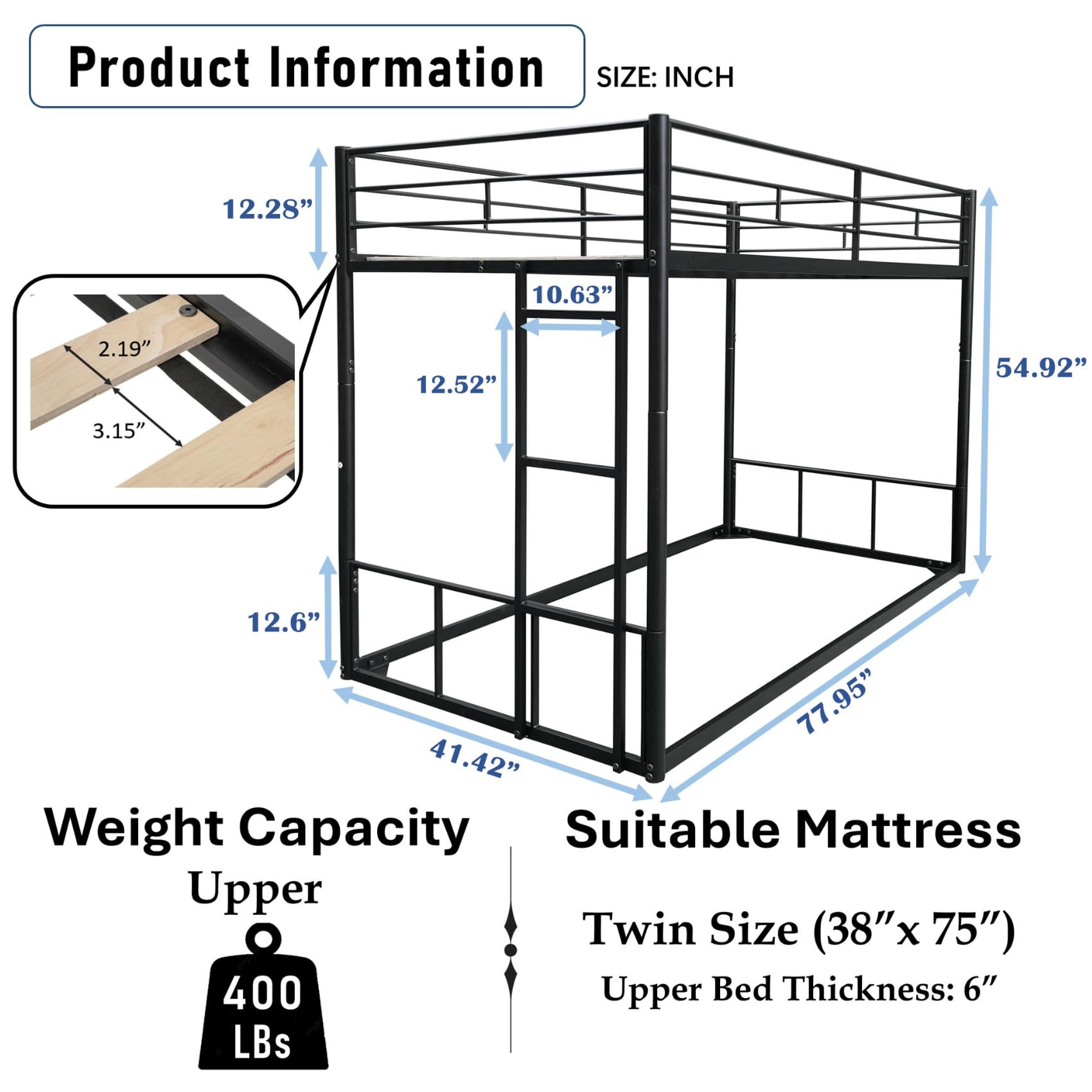 HSUFLWS Loft Bed Twin Size with Safety Guardrail and Ladder, Wood Loft Bed with Under Bed Ample Space for Kids, Bedroom, Student Dorms, Grey