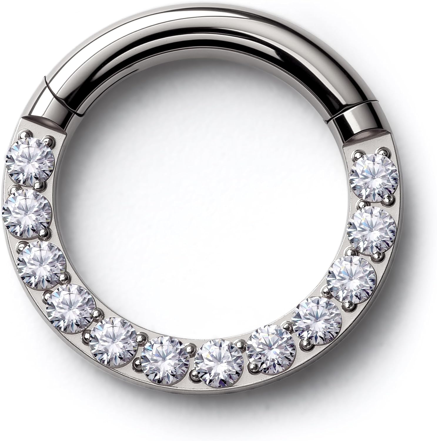 BodyBonita G23 Titanium 0G 2G 4G 6G 8G 10G 12G 14G CZ Septum Rings PA Nose Hoops Clicker Ear Weights for Stretched Ear Piercing Jewelry 10mm 12mm Silver/Gold/Black