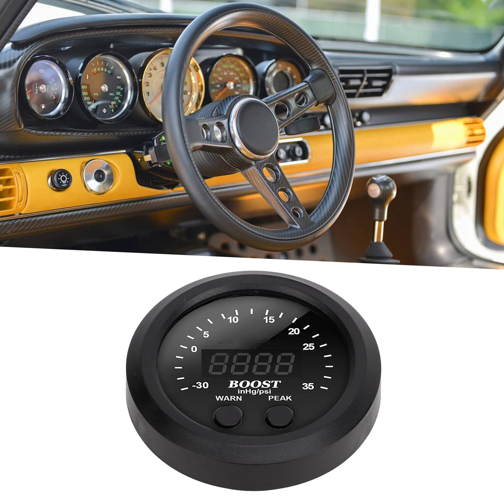 Jauge Turbo Boost Numérique LED - 12V, 5.1cm - Universelle Pour Voiture - Affichage PSI - Argent/Noir