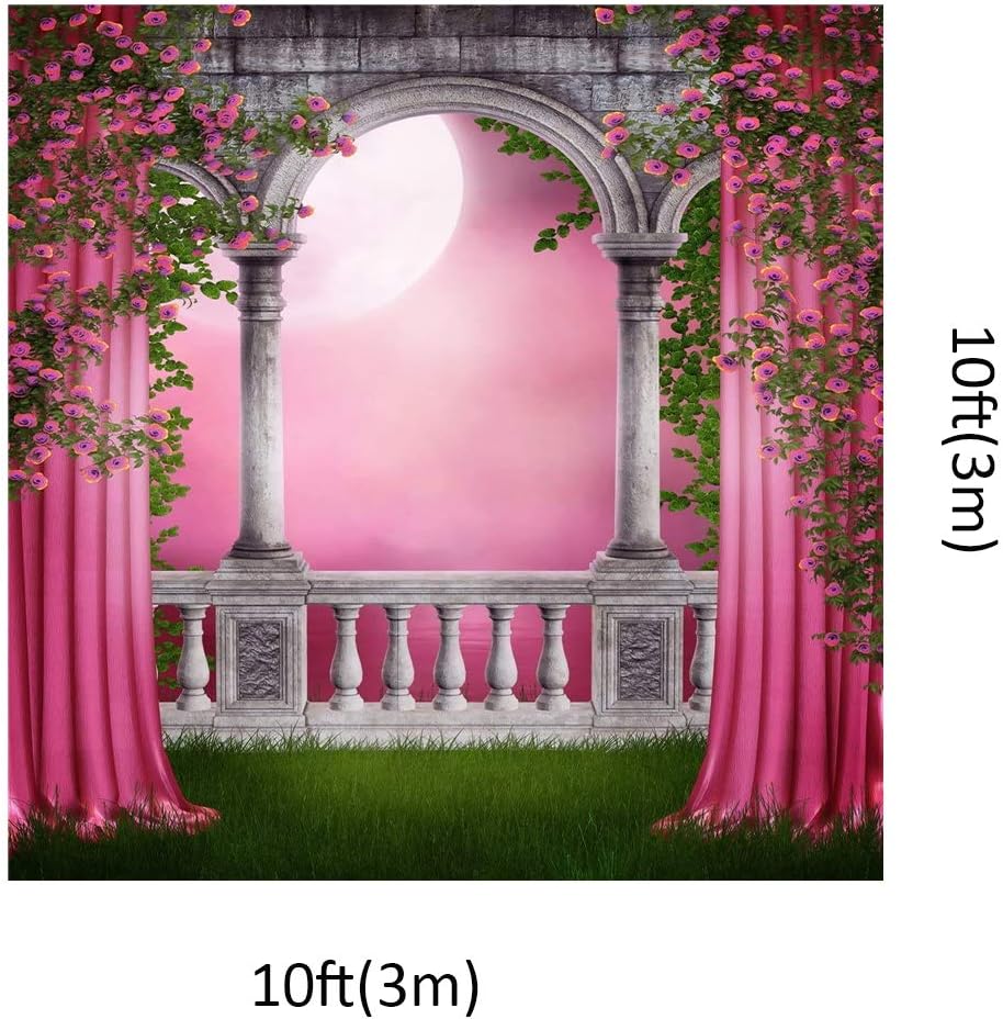 One-Day Sale: Up to 60% Off Kate 10x10ft Spring Garden Photography Backdrops Green Grassland Photographic Backdrops Pink Curtain Balcony Flowers Photo Booth Backdrop Wedding Portrait Photoshoot Studio Background