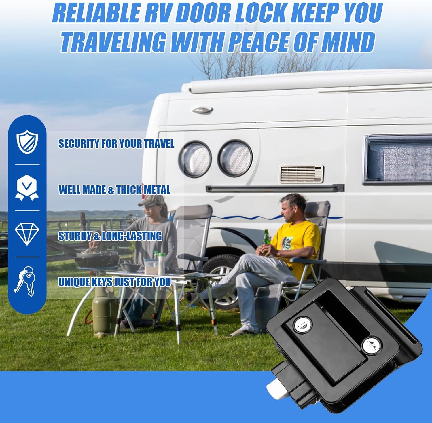 Cerradura de Puerta de Entrada para Caravana, Cerraduras Mecánicas Internas y Externas Aleación de Zinc con Llaves, Cerradura de Seguridad Integrada para Remolque, Yate, RV