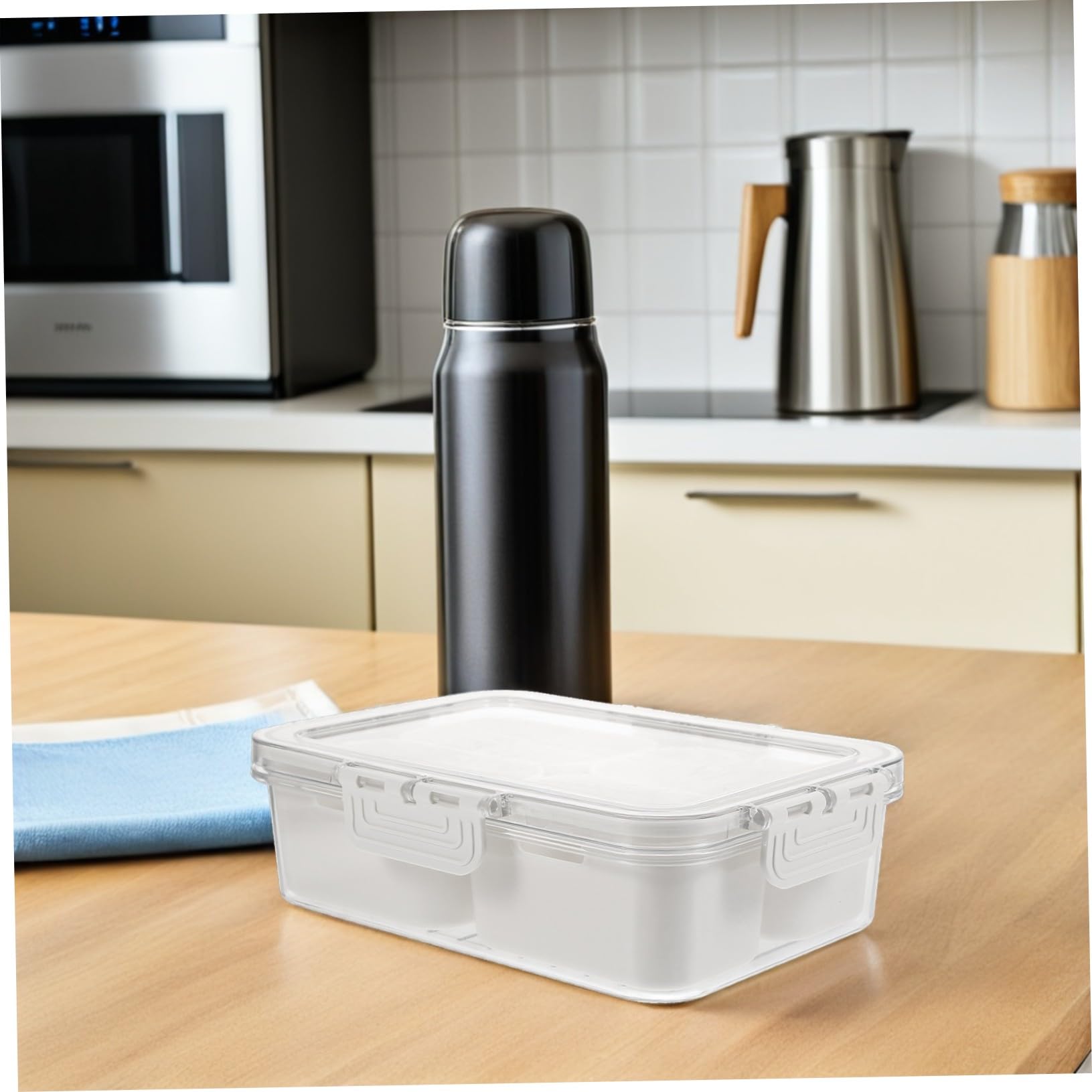2 Stücke Snackbox mit Fächern und Deckel Transparente Tragbare Snackdose mit Griff Vielseitige Aufbewahrung für Gewürze Obst Nüsse Snacks als Frischebox und Kühlschrank Organizer