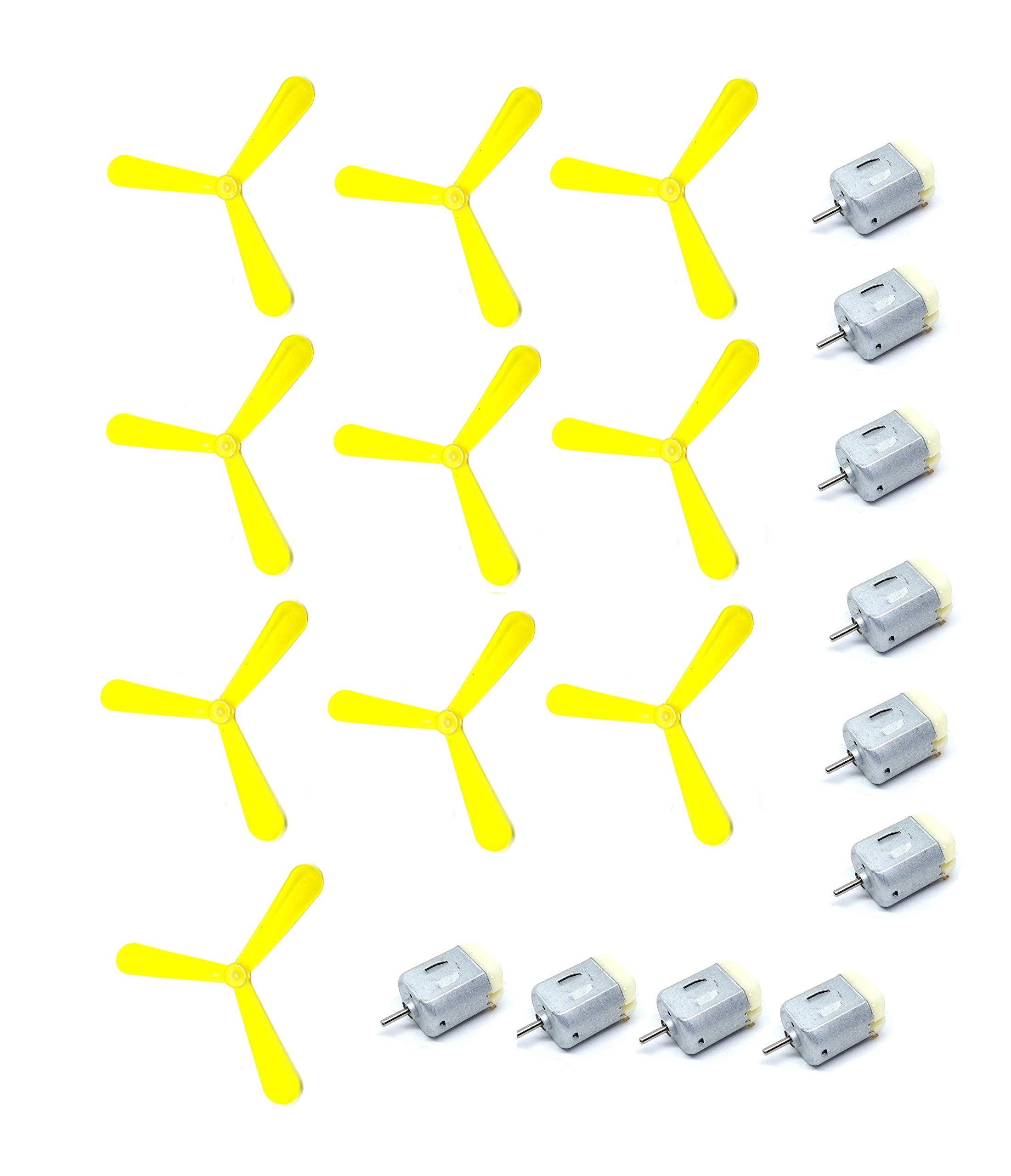 INVENTO 10Pcs 3V - 6V DC Toy Hobby DC Motor 20x15x25mm + 6 inch (150mm) 3 Blade Fan Propeller Prop fit for 2mm Shaft DC Motor Hobby DIY Science Projects