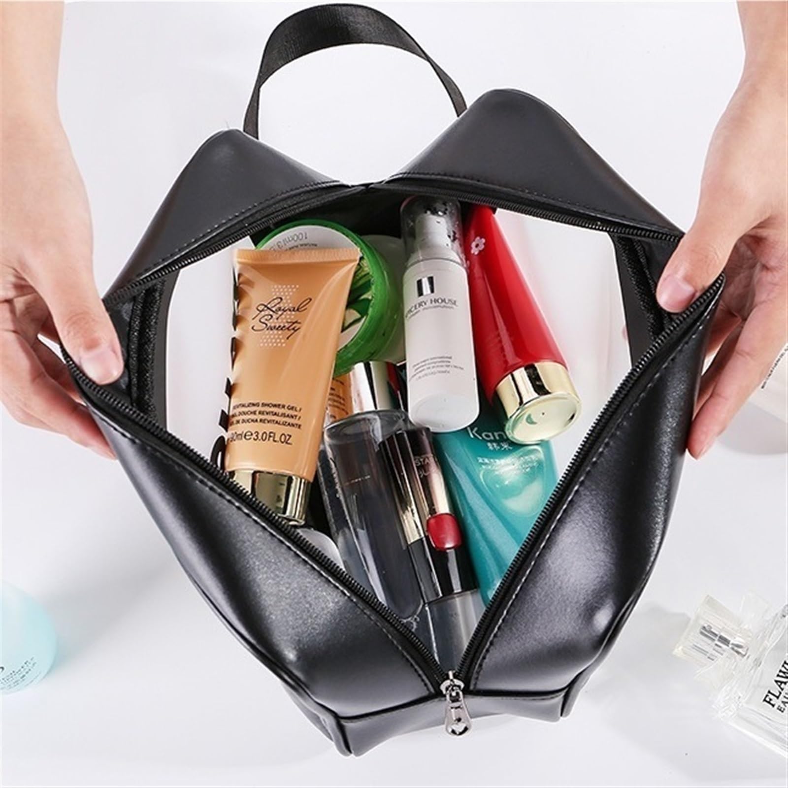 Multifunktions-Kosmetiktasche Große transparente, wasserdichte Kosmetiktasche, tragbar, for unterwegs, Mehrfarbig, mehrere Größen(Black,S)