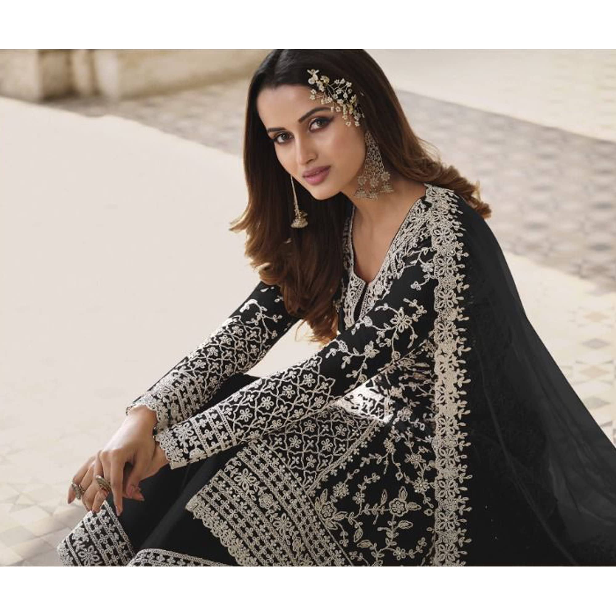 Etnico Partito Indossare Indiano Plus Size Salwar Kameez Dupatta Abiti Pakistani Pronto a Indossare Pantaloni Pantaloni Vestito, nero, 54