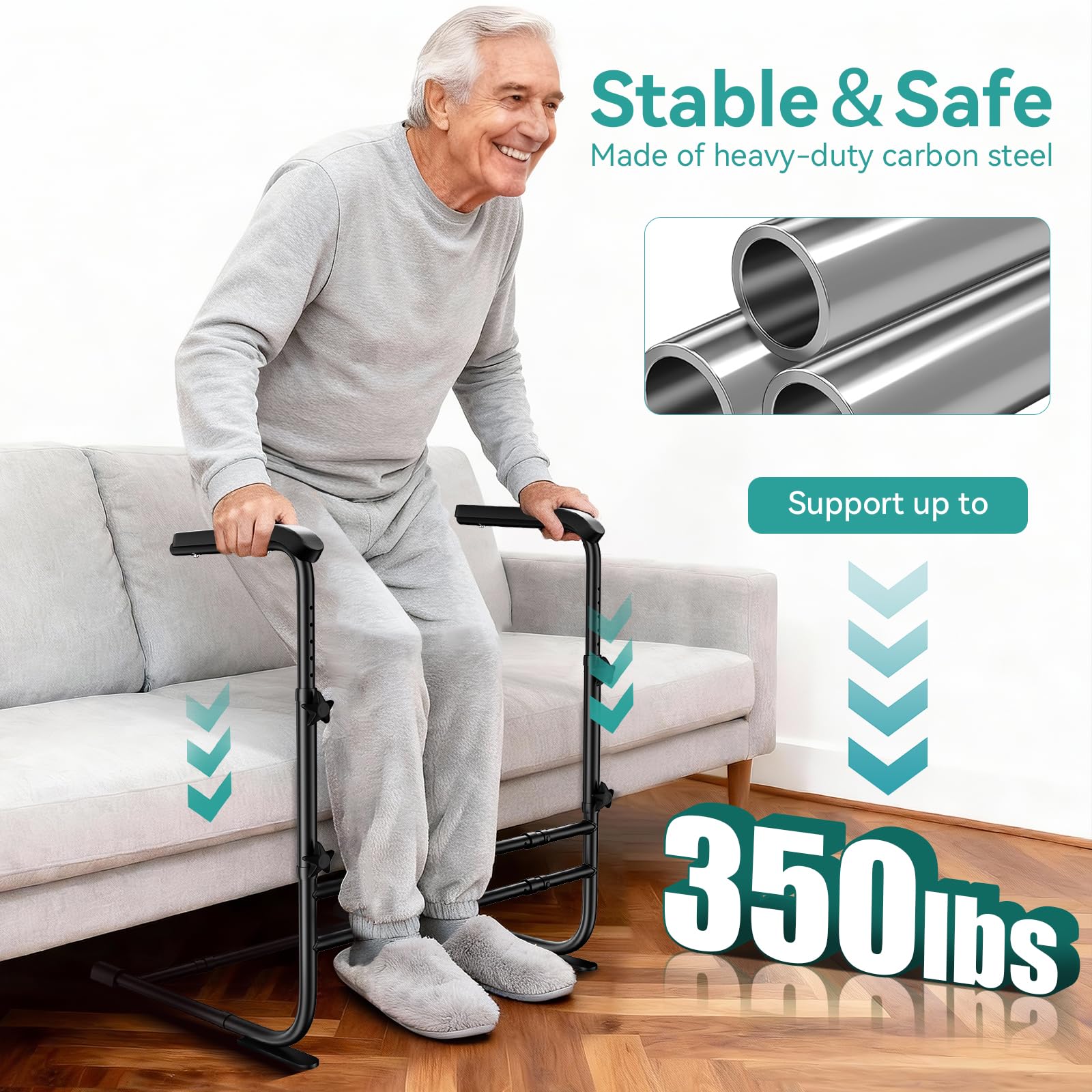 FORTEMOTUS Supporto per divano, supporto per anziani, aiuto per la mobilità con manico regolabile in altezza e larghezza, piedini antiscivolo, corrimano per pazienti e persone, portata fino a 136 kg