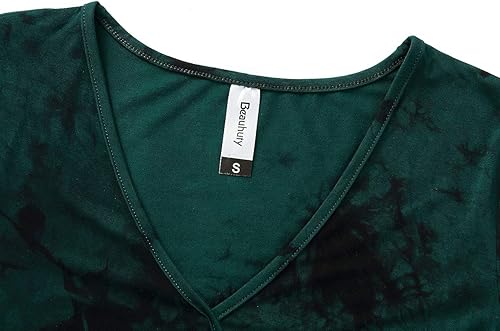 Miniatura 4 de Beauhuty Blusa de manga corta con cuello en V profundo para mujer, fruncida, sexy, ajustada