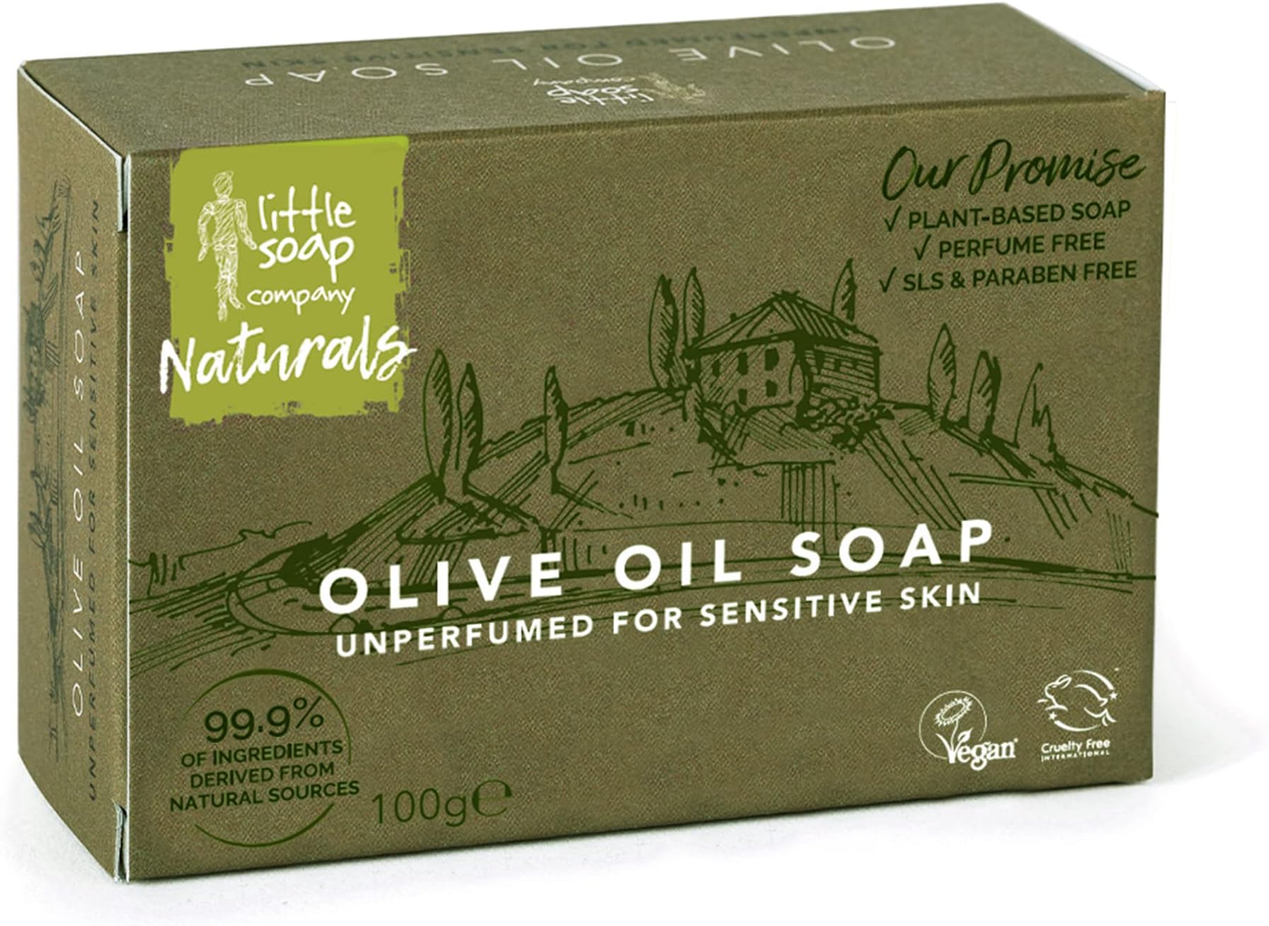 Olive Oil Soap Bar, 100g | Unperfumed, Natural, Vegan, Cruelty-Free & Eco Friendly | Body, Face & Hand Soap Bar for Sensitive Skin | Nourishing Olive Oil, No SLS & Parabens