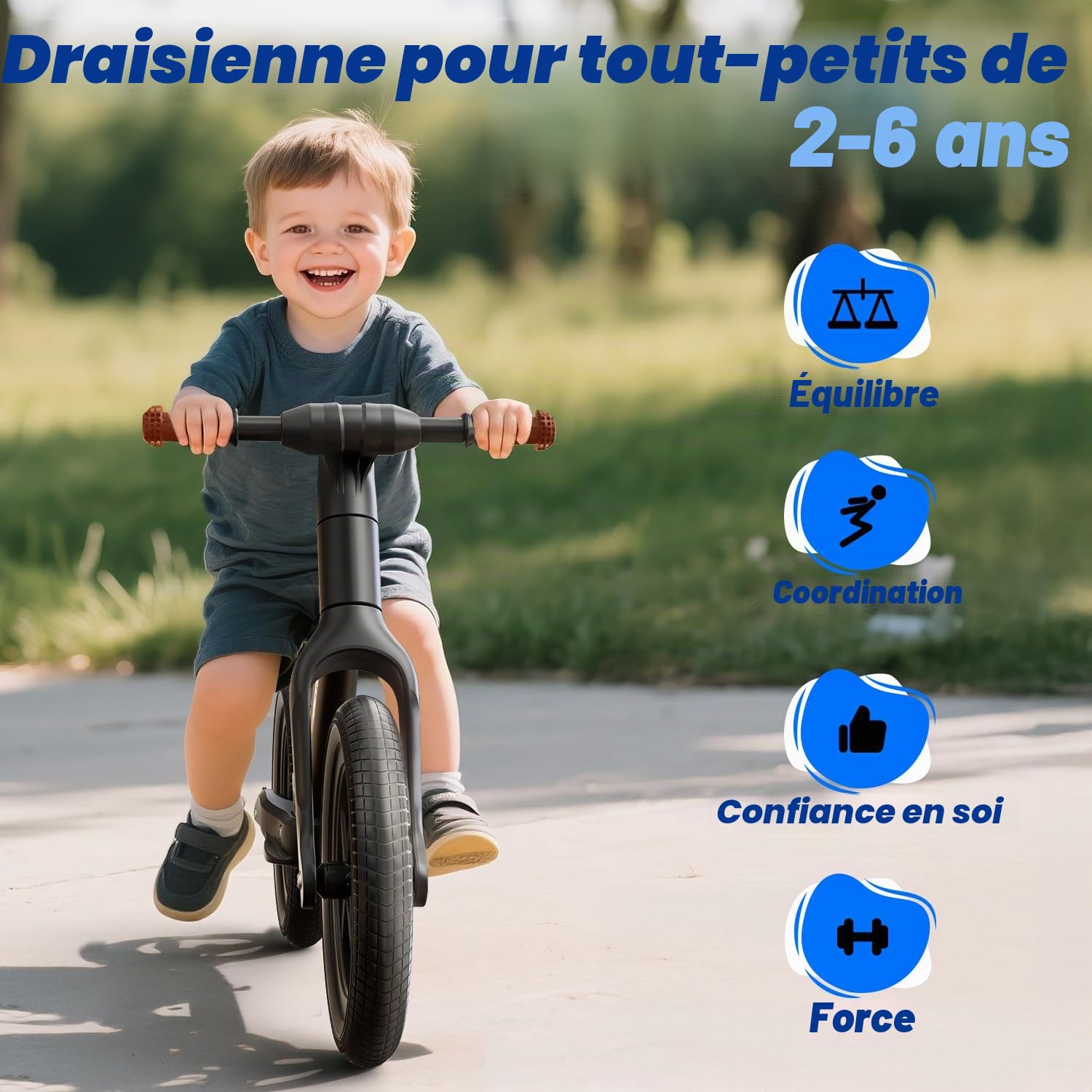 Skirfy Roue de 14 pouces, draisienne à partir de 2 ans, vélo de selle réglable en hauteur pour garçons et filles de 2 à 5 ans